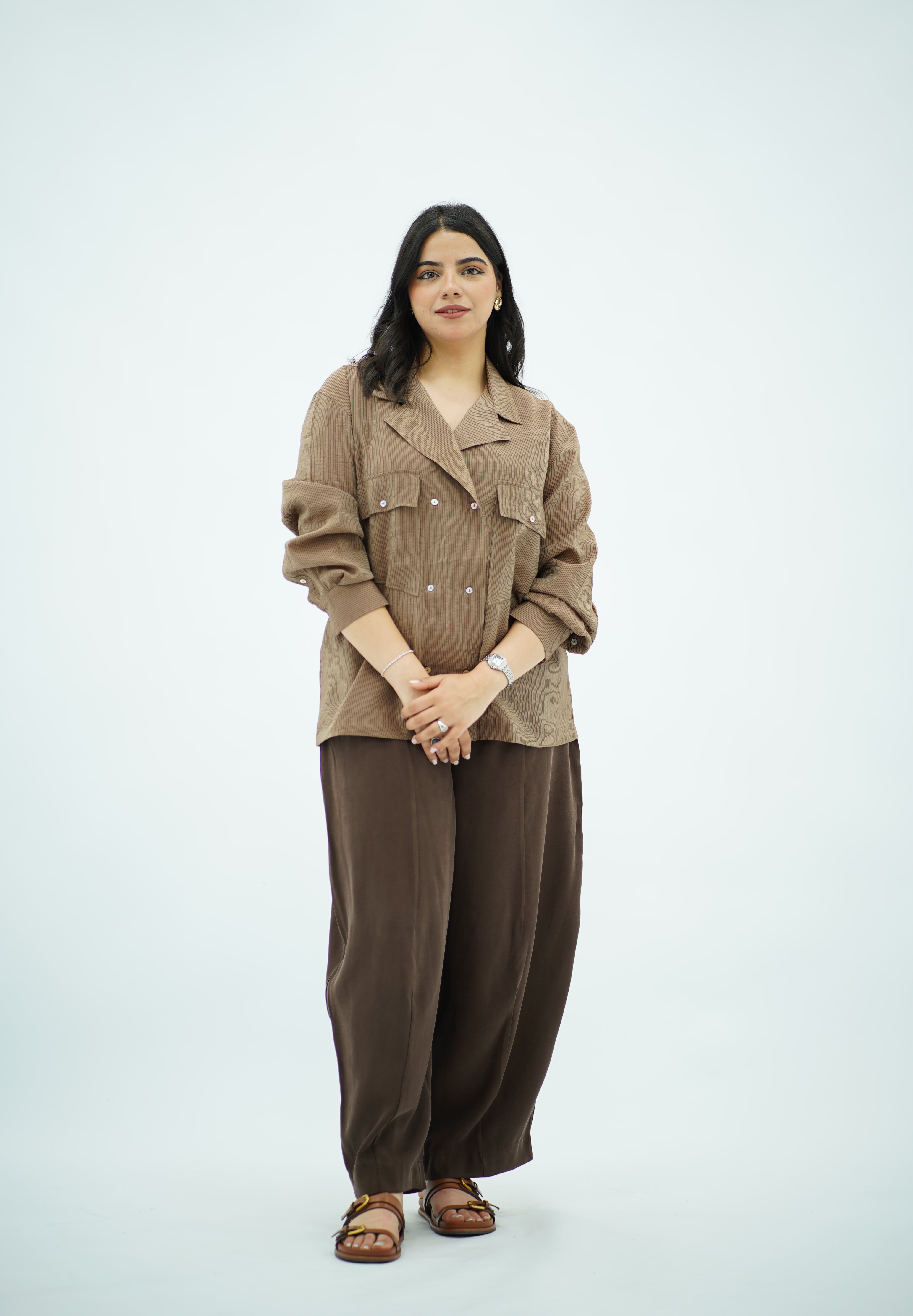 Chemise Fluide à Poches – Marron rayé
