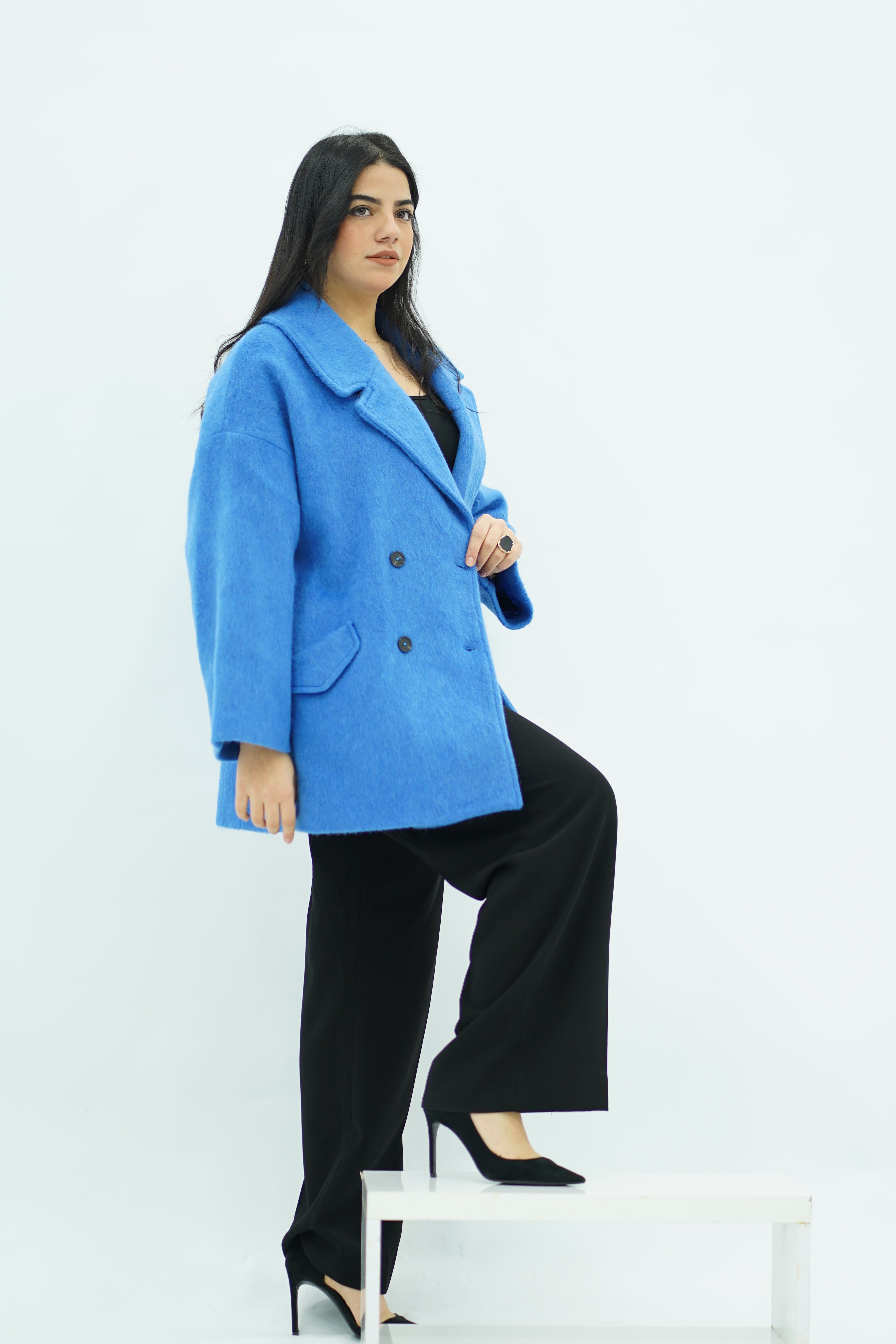 Manteau Oversize en Laine Bleu Électrique
