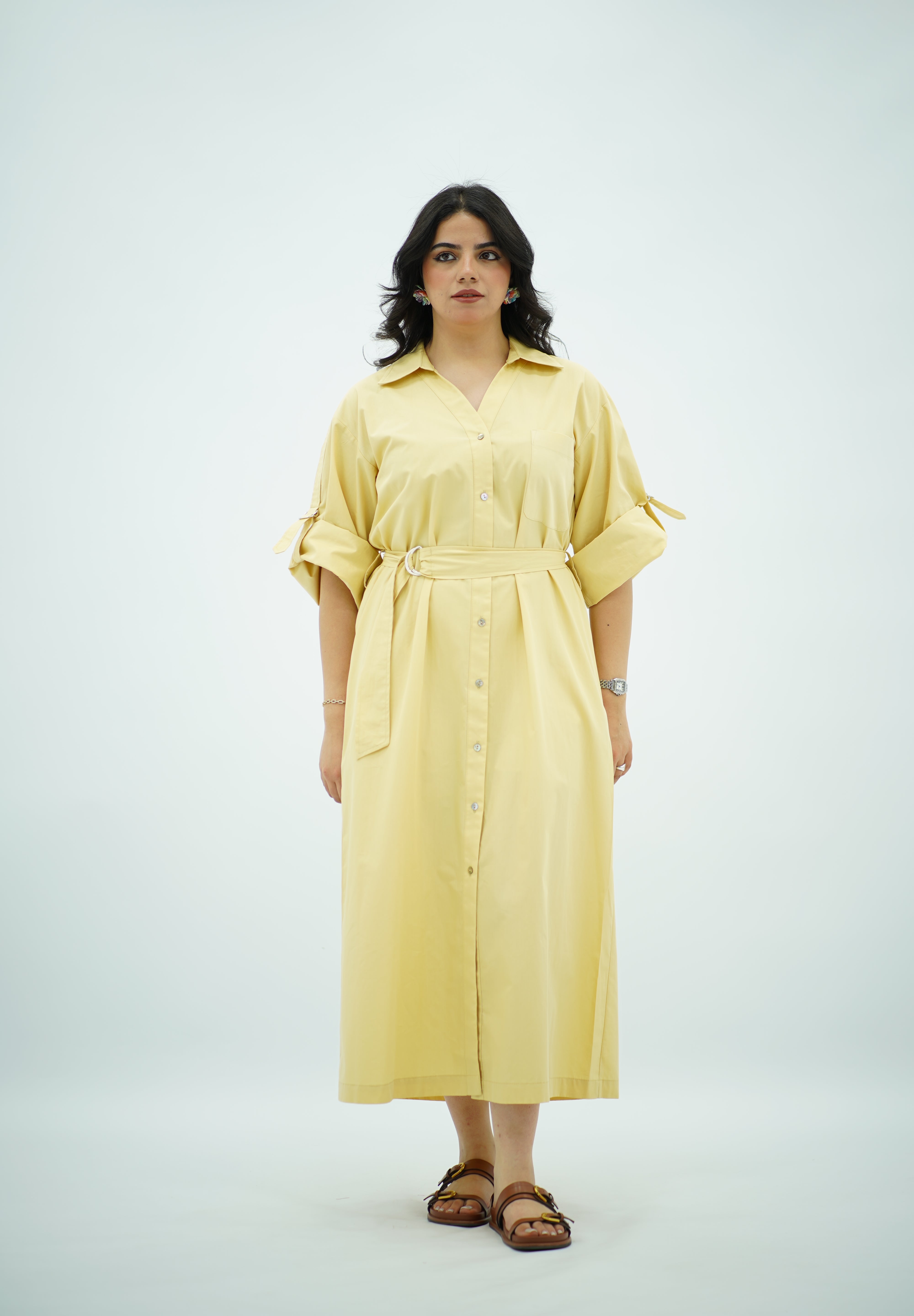 Robe Longue en popeline Jaune