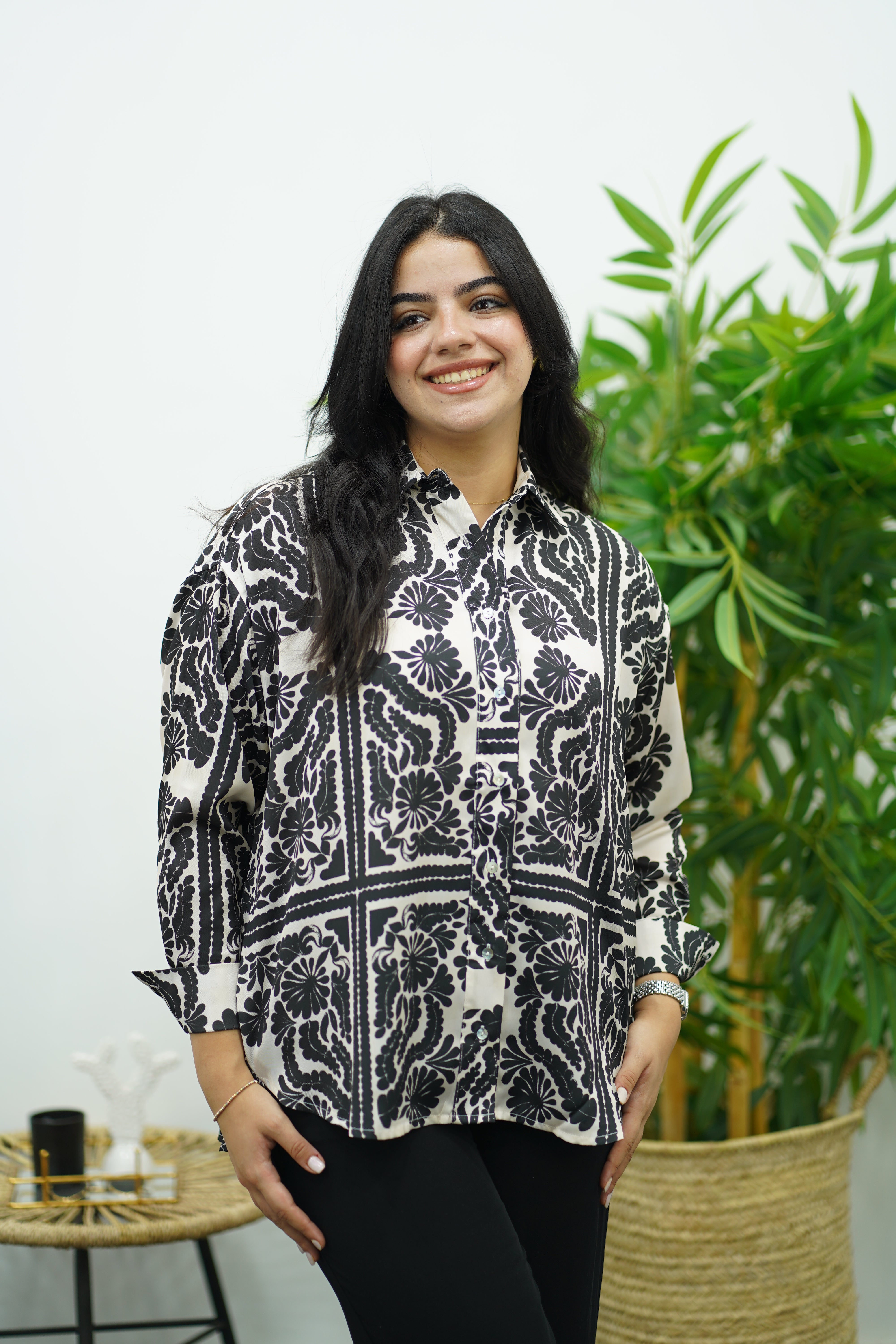 Chemise fluide imprimé baroque noir & blanc