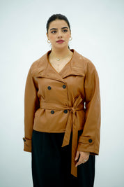 Trensh col montant en similicuir -camel