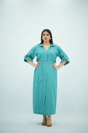 Robe en Lin Bleu Turquoise