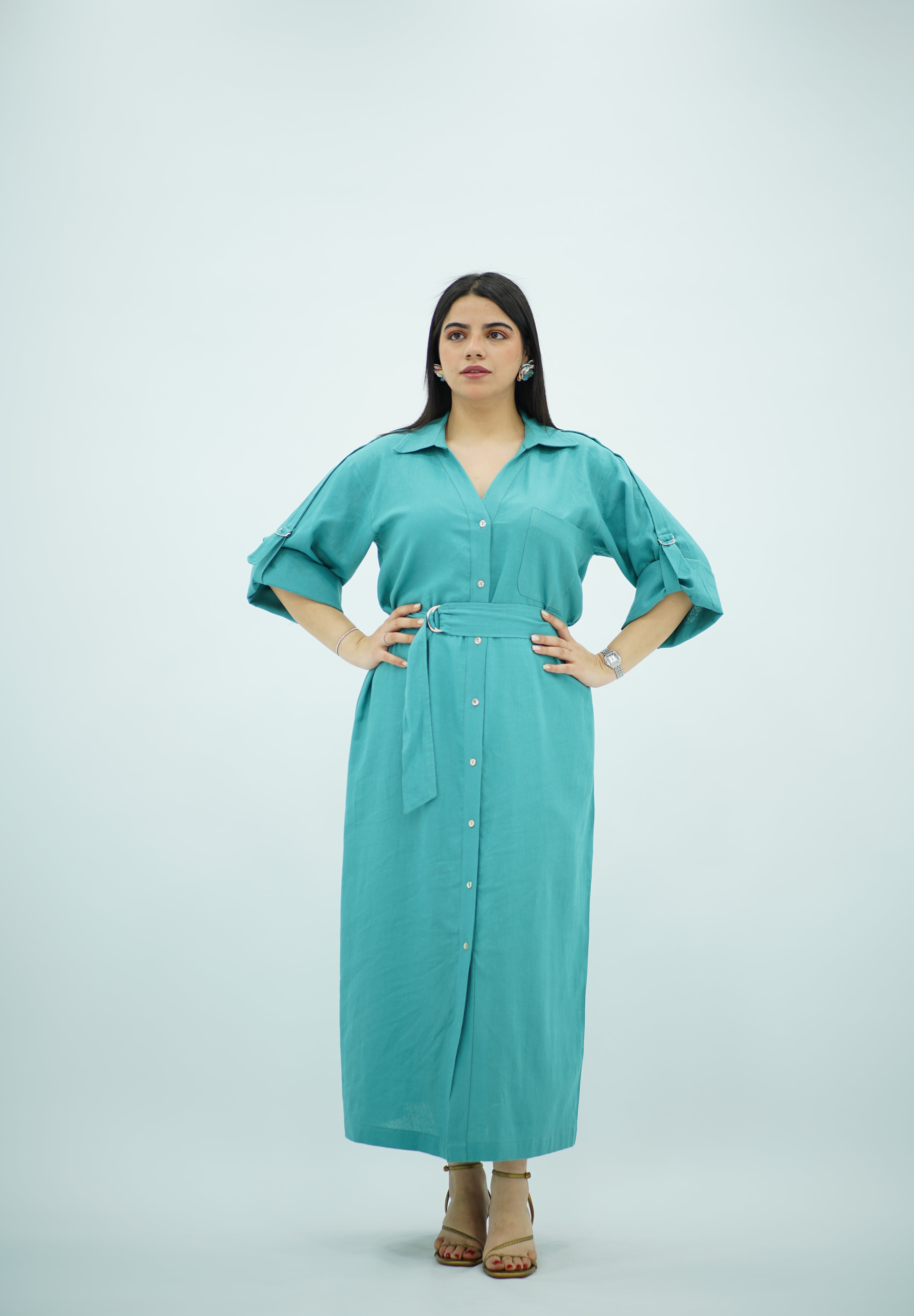 Robe en Lin Bleu Turquoise