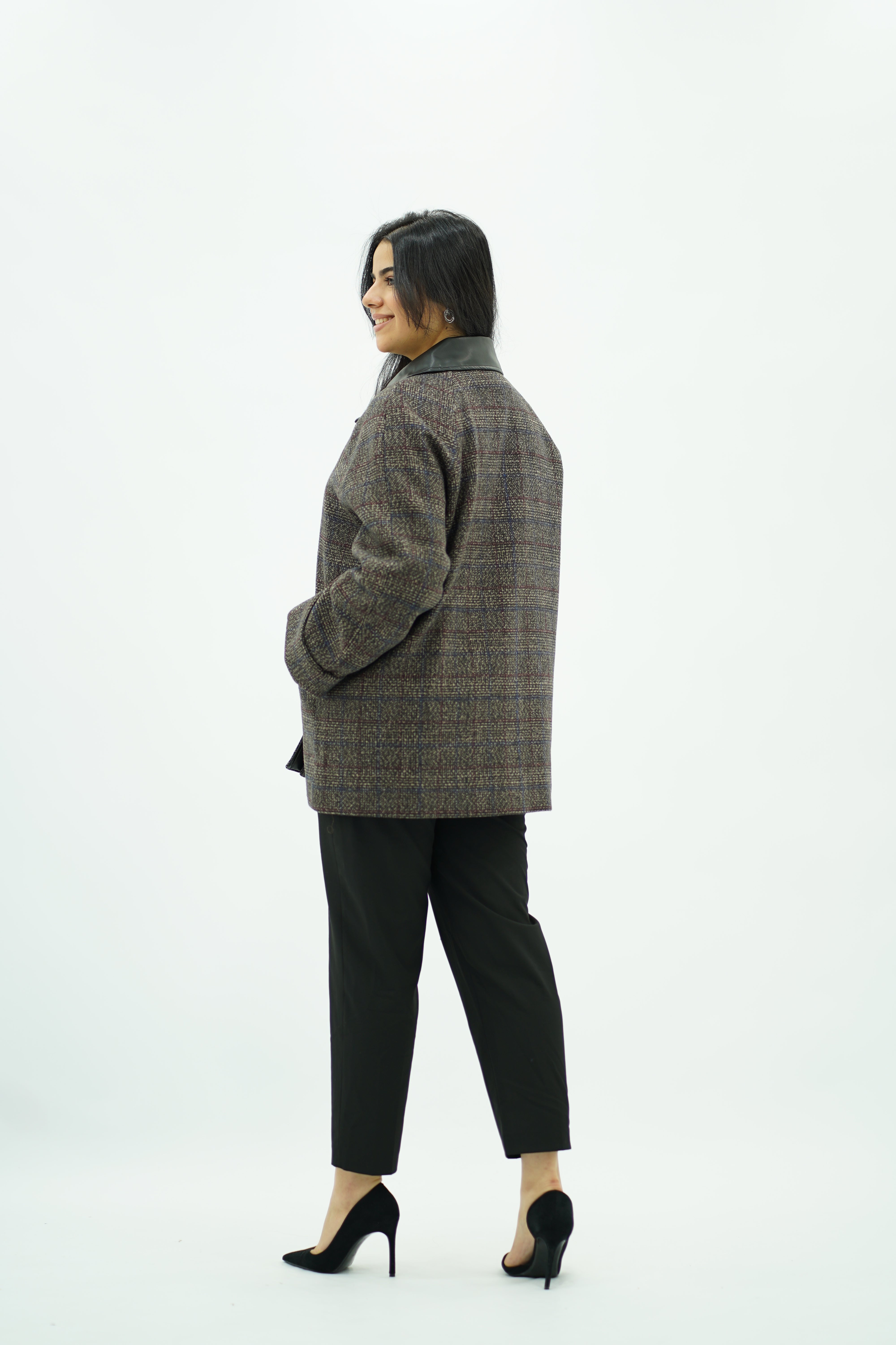 Manteau Oversize Col Cuir