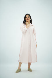 Robe chemise rose rayé