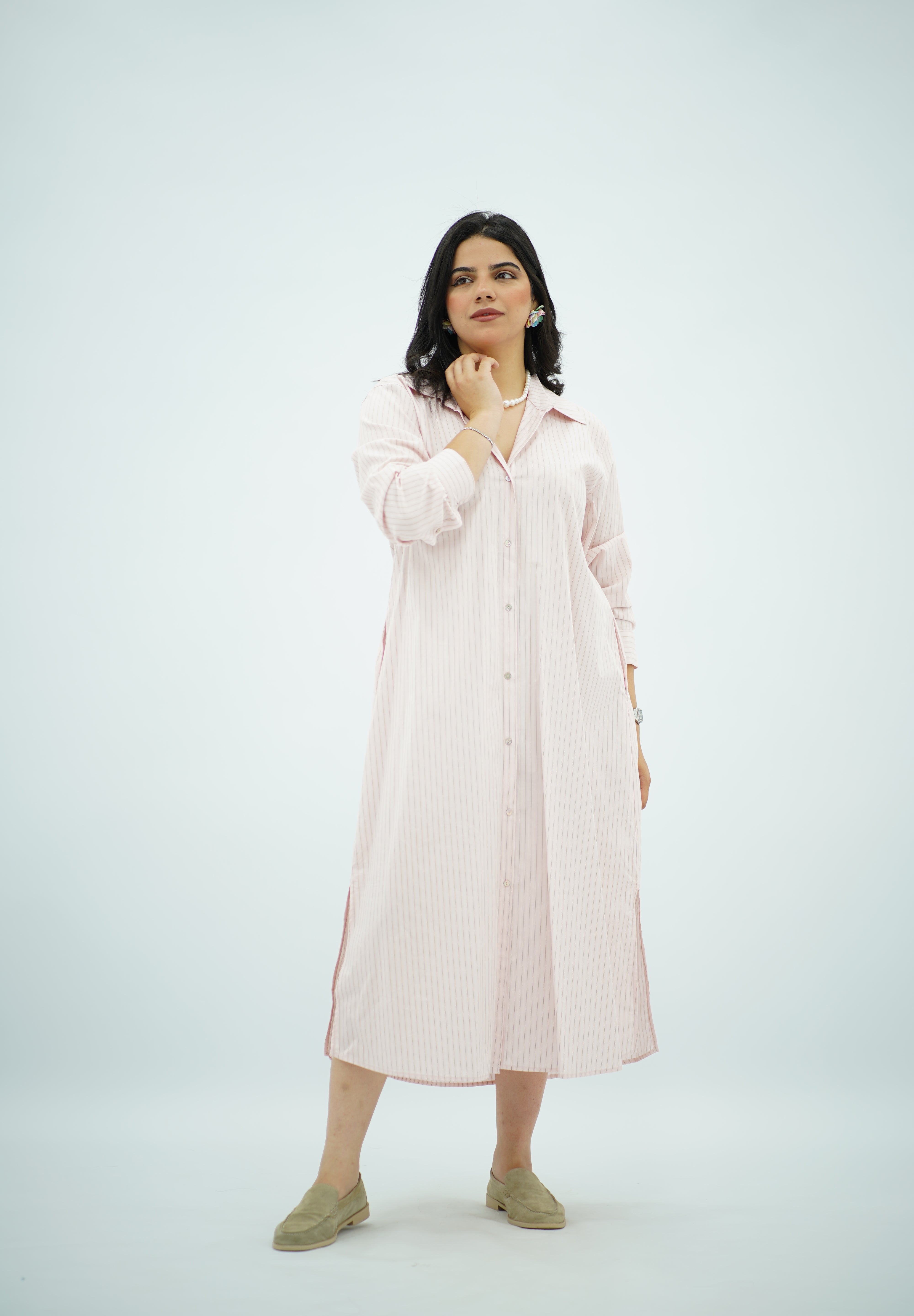 Robe chemise rose rayé