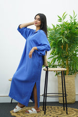 Robe Gandoura en lin - Bleu