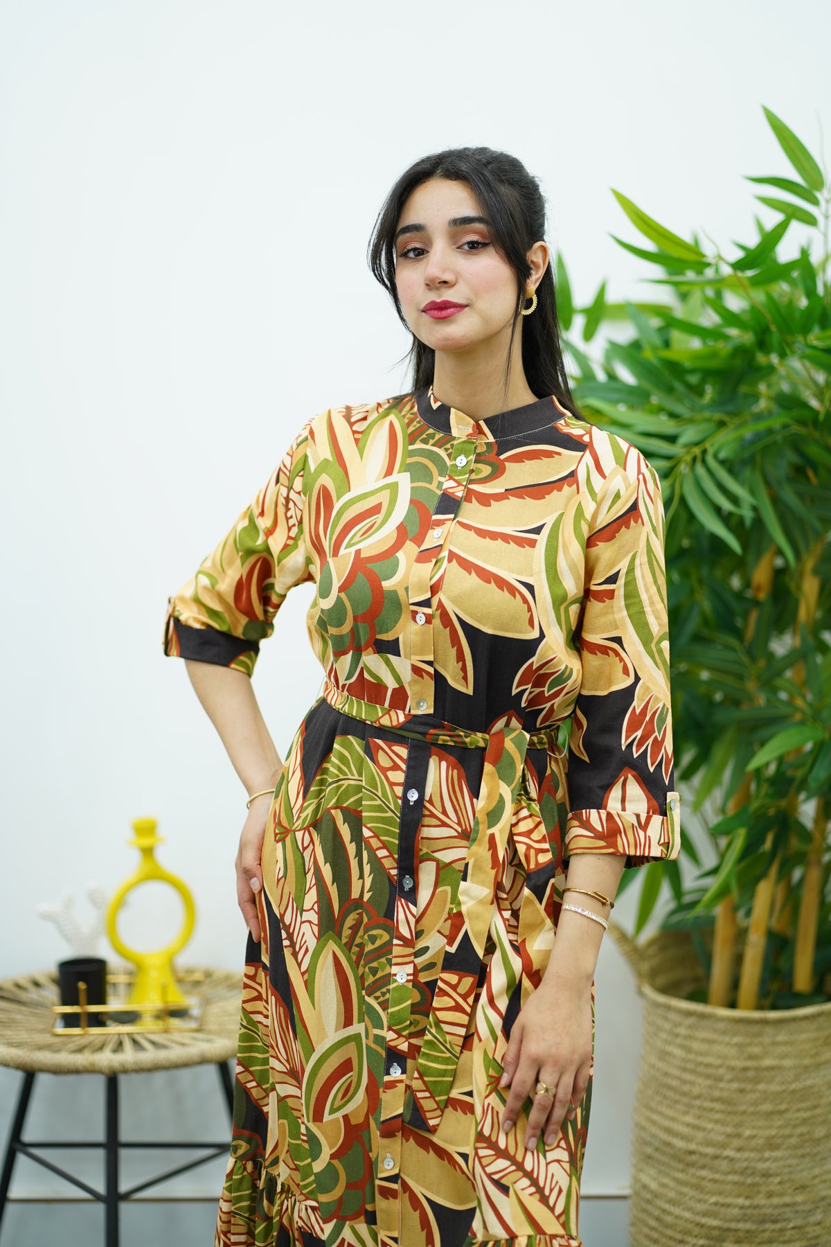 Robe Imprimée avec Ceinture – Élégance Naturelle