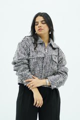 Bomber Courte en Tweed Noir et Blanc