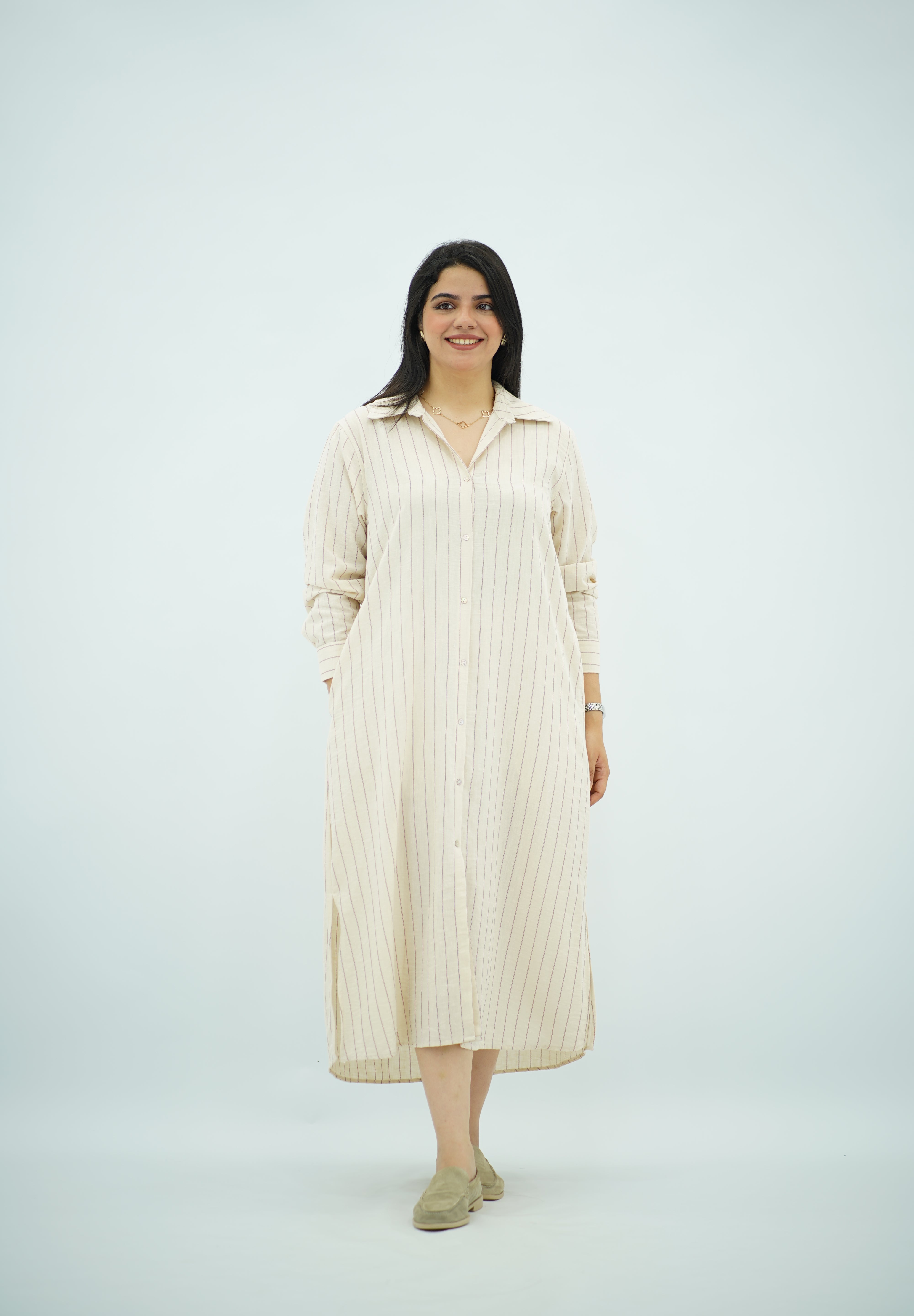 Robe chemise Beige en Lin