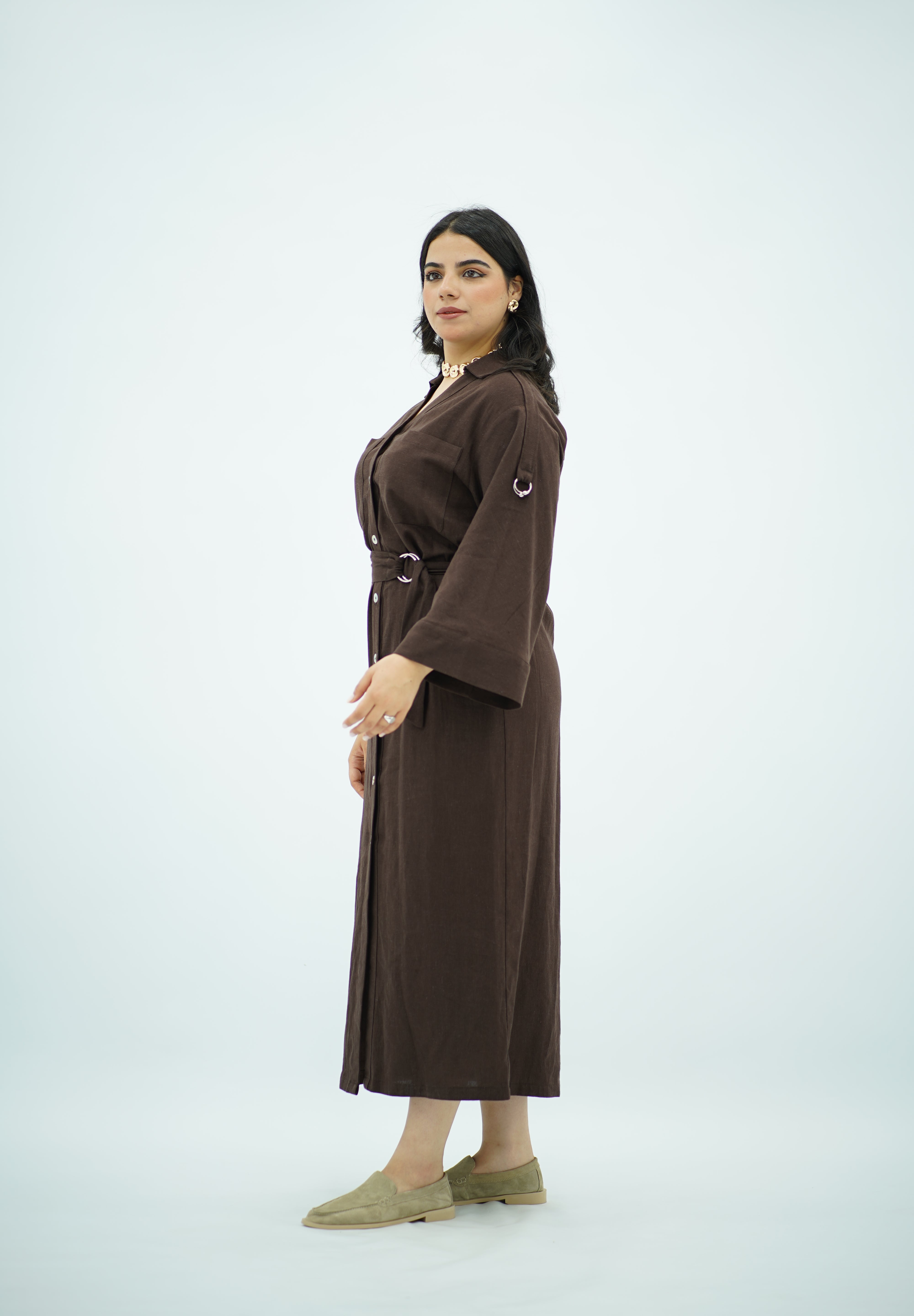 Robe Chemise en lin Longue – Marron