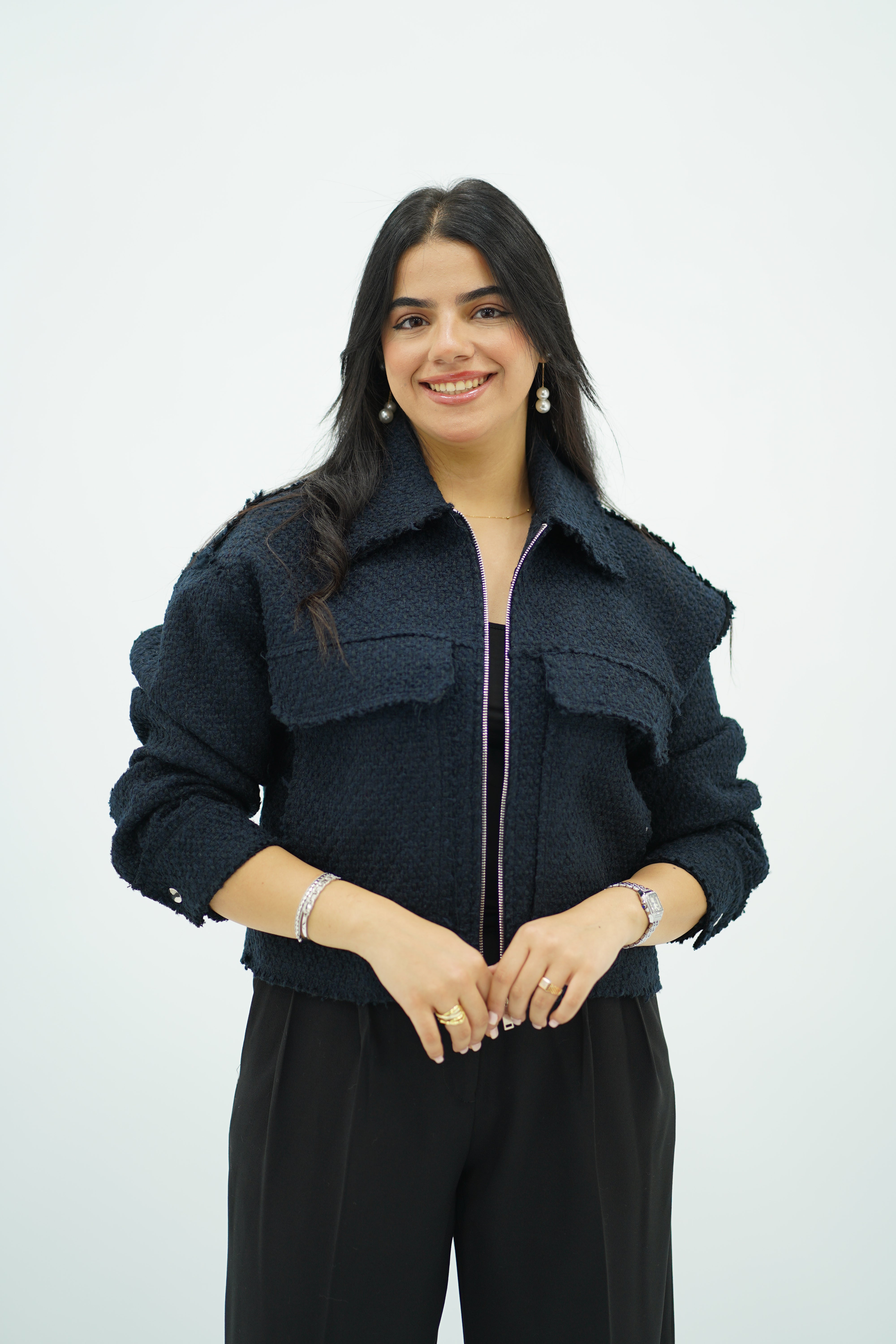 Bomber Bleu marine en tweed