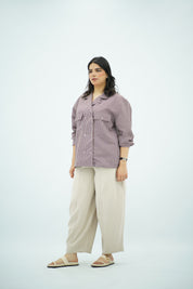 Chemise Rayée Style Saharienne à Double Boutonnage