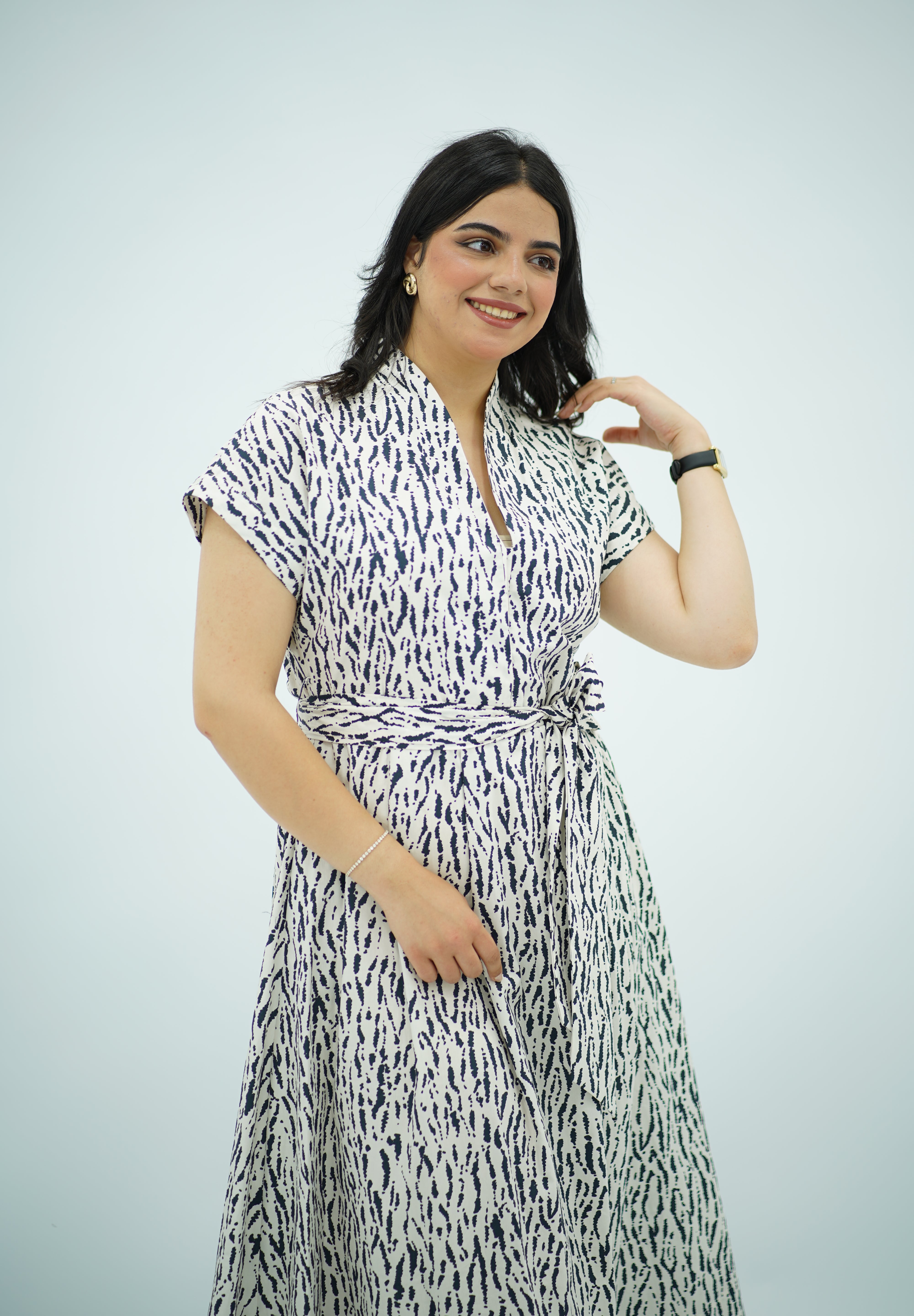 Robe midi imprimée avec ceinture