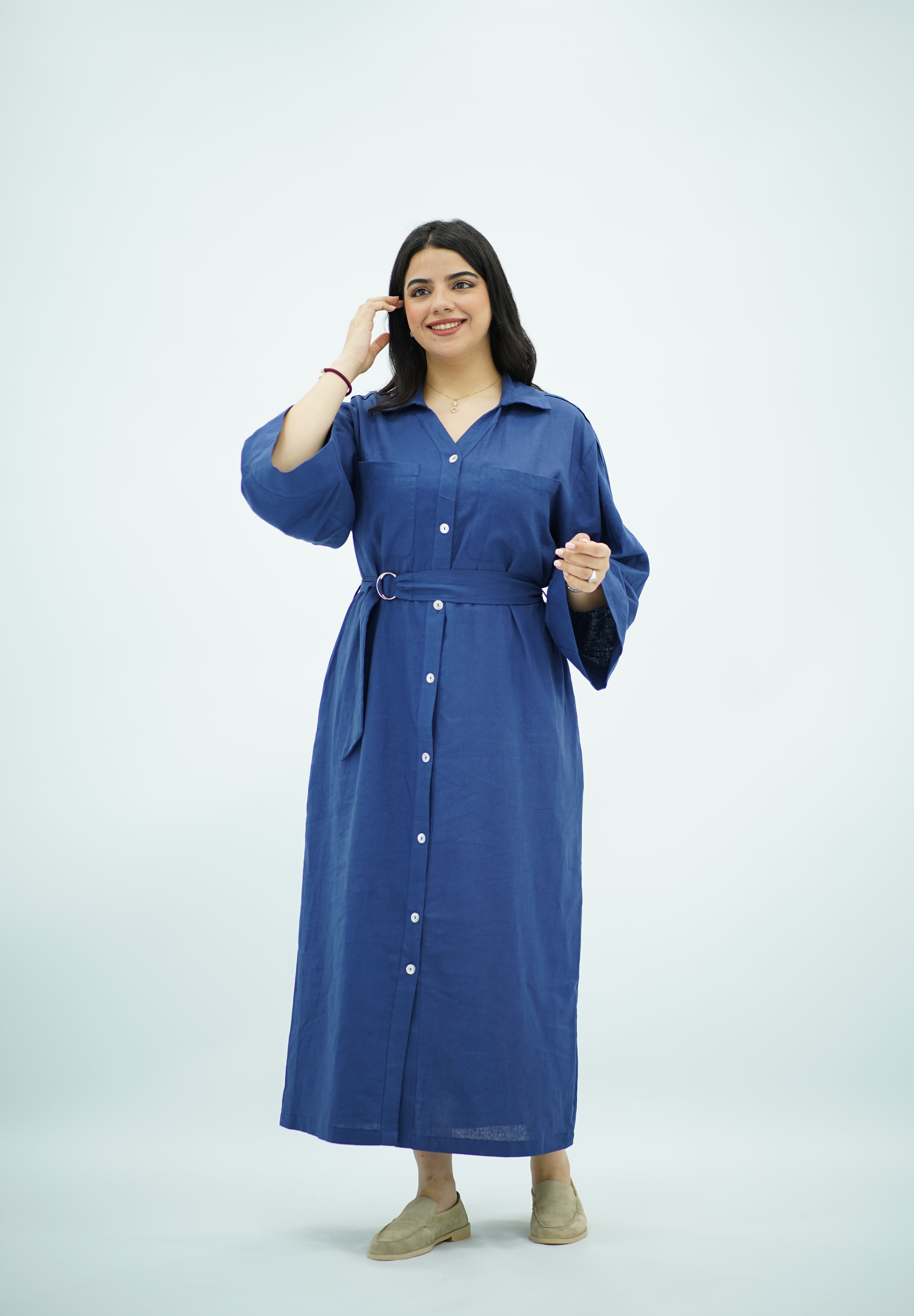 Robe En Lin Bleu indigo