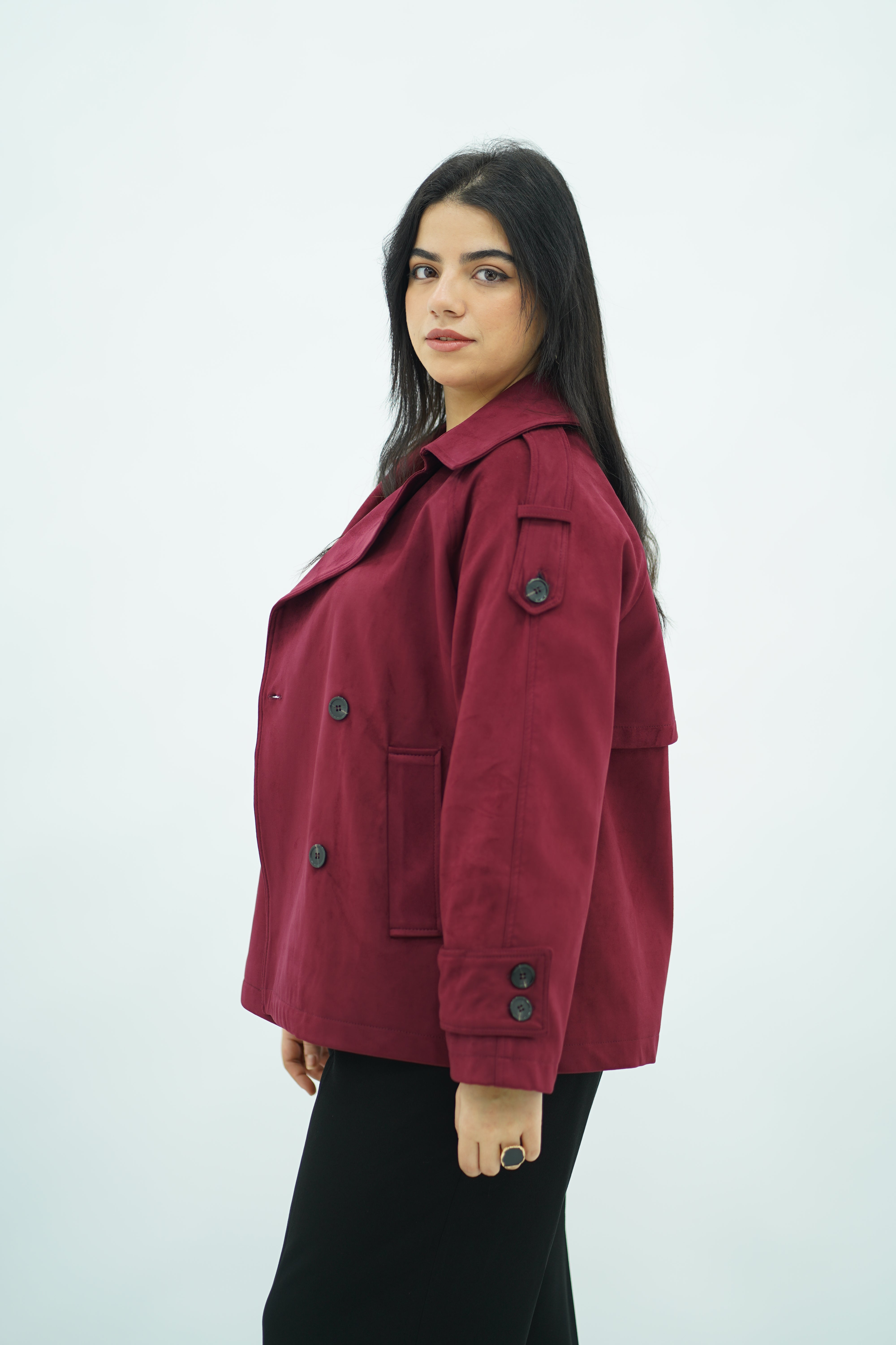 Trench Bordeaux en faux daim