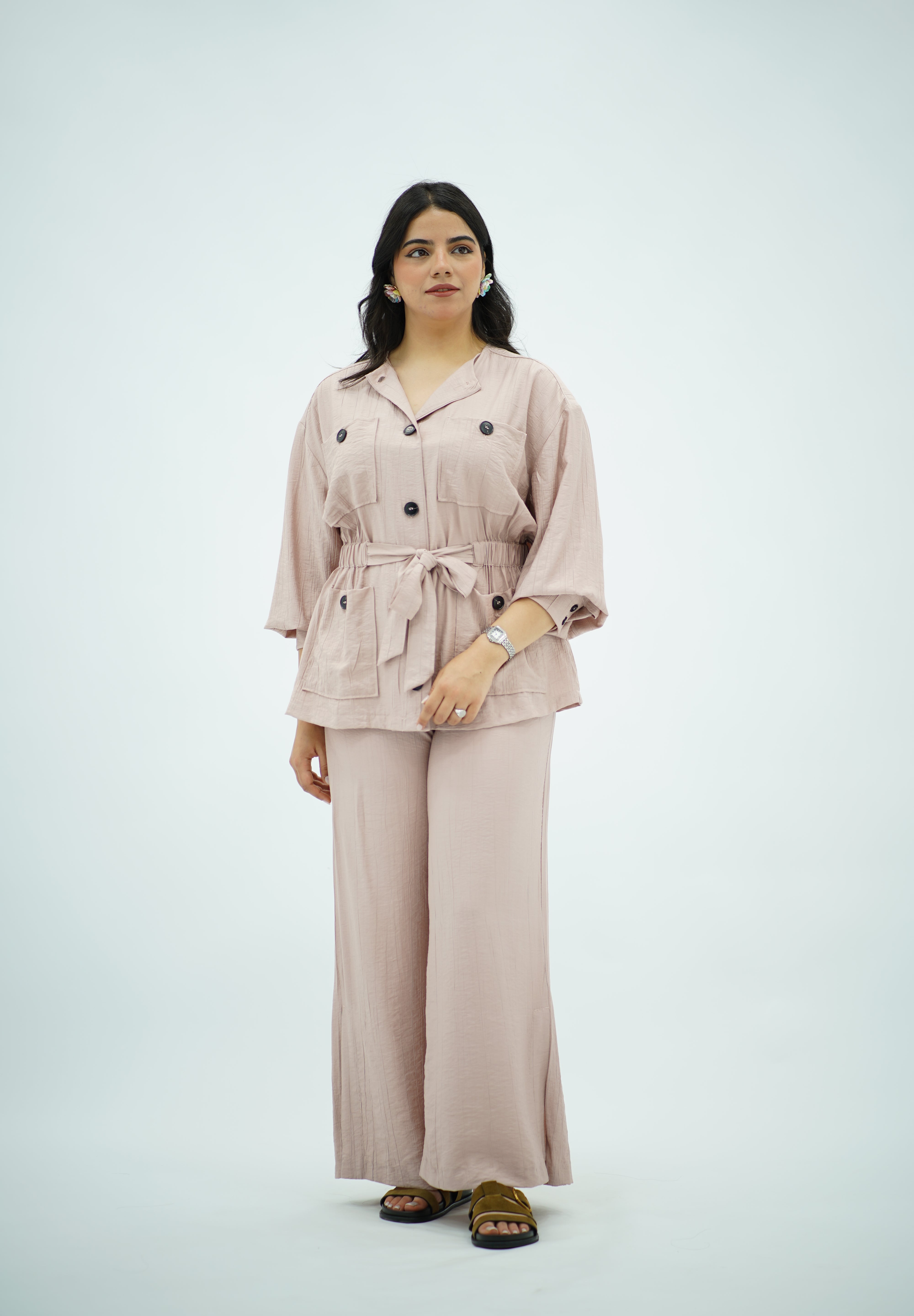 Ensemble fluide ceinturé Rose poudré