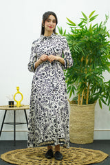 Robe Blanche et Noir Élégante avec Ceinture