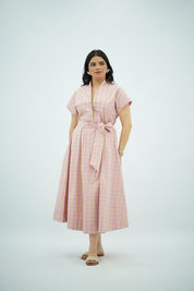 Robe Midi Vichy Rose et Beige