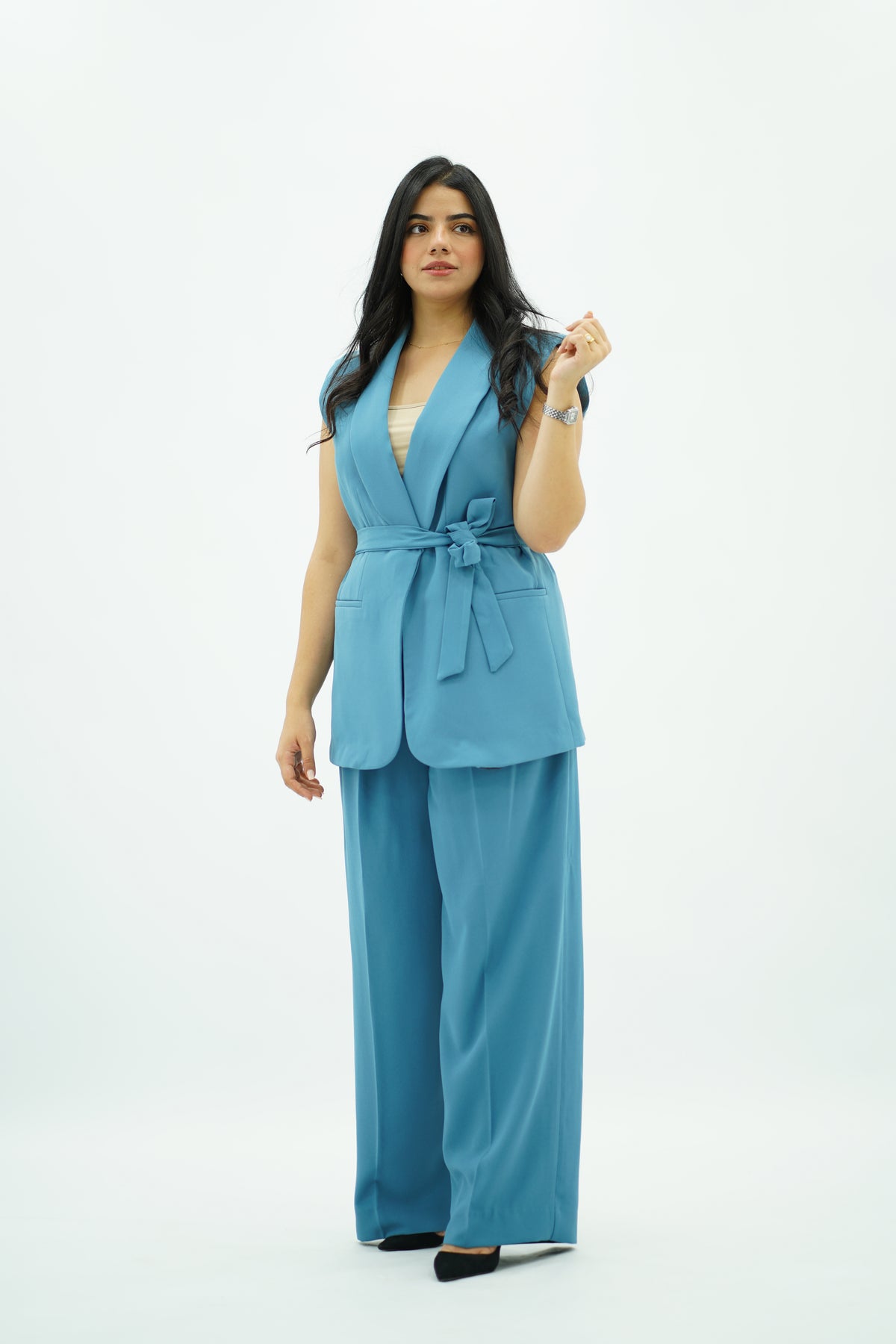 Ensemble tailleur sans manches bleu ciel