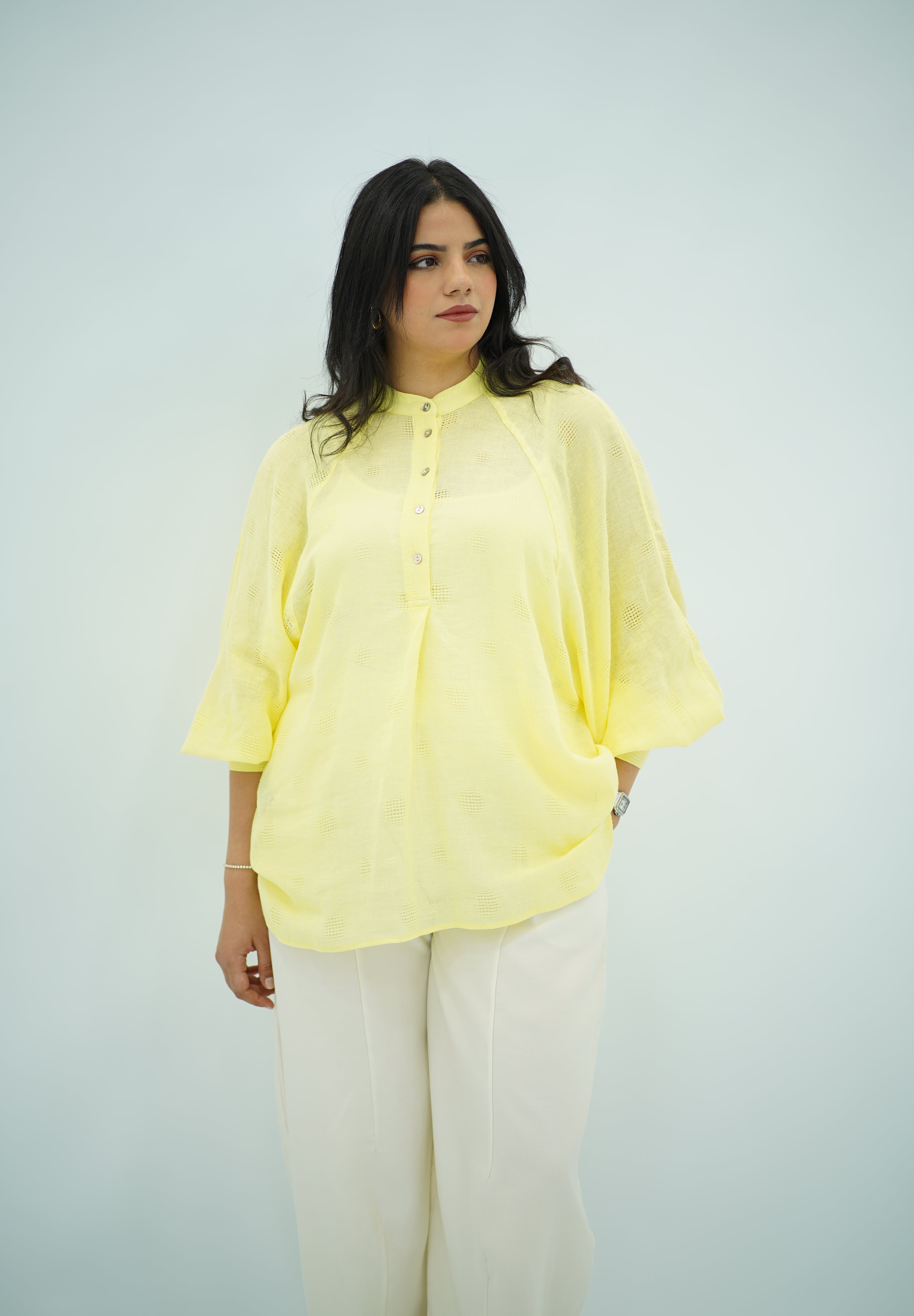 Chemise jaune pastel en Lin