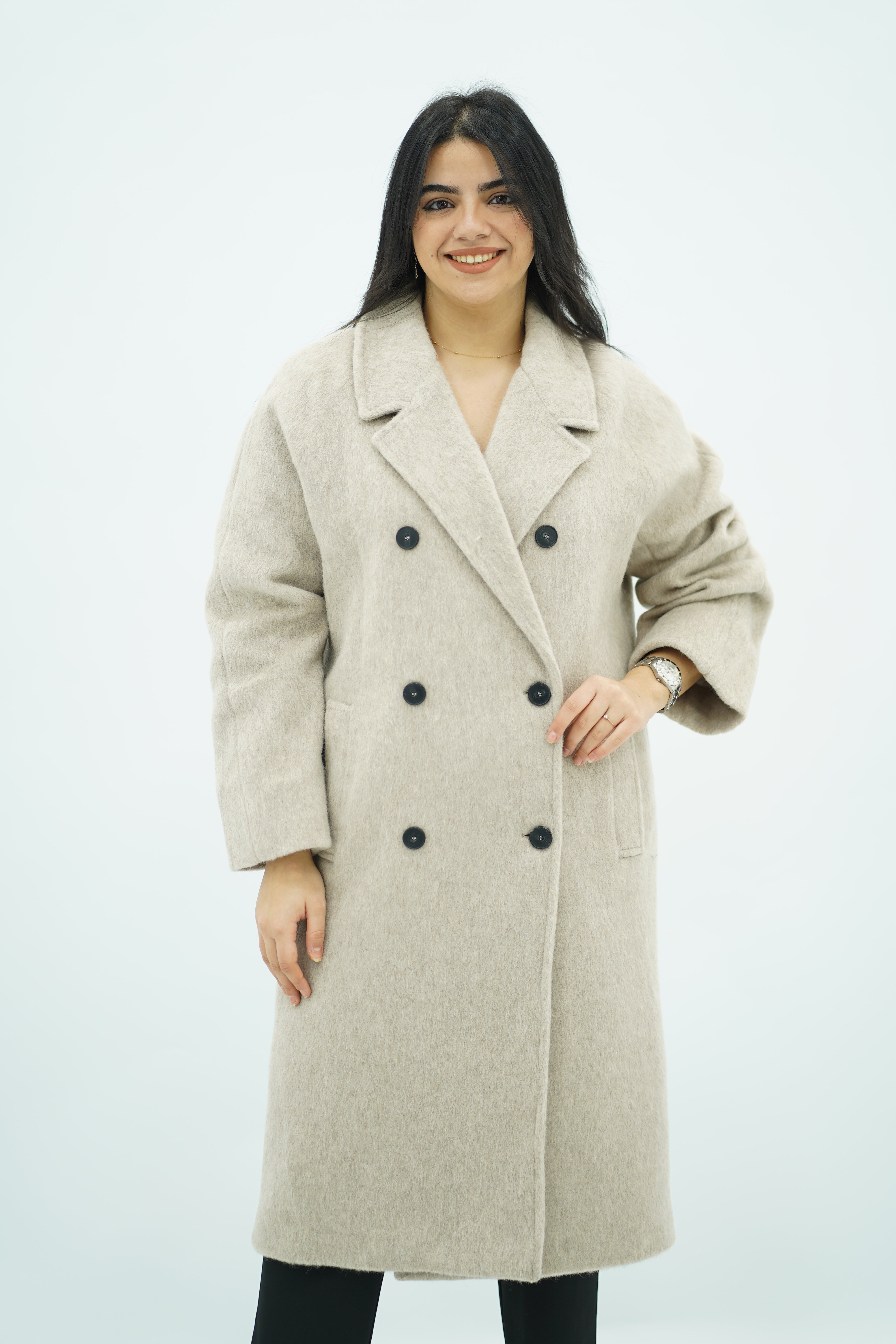 Manteau long élégant beige