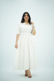 Robe Blanche chemise midi ceinturée 🤍