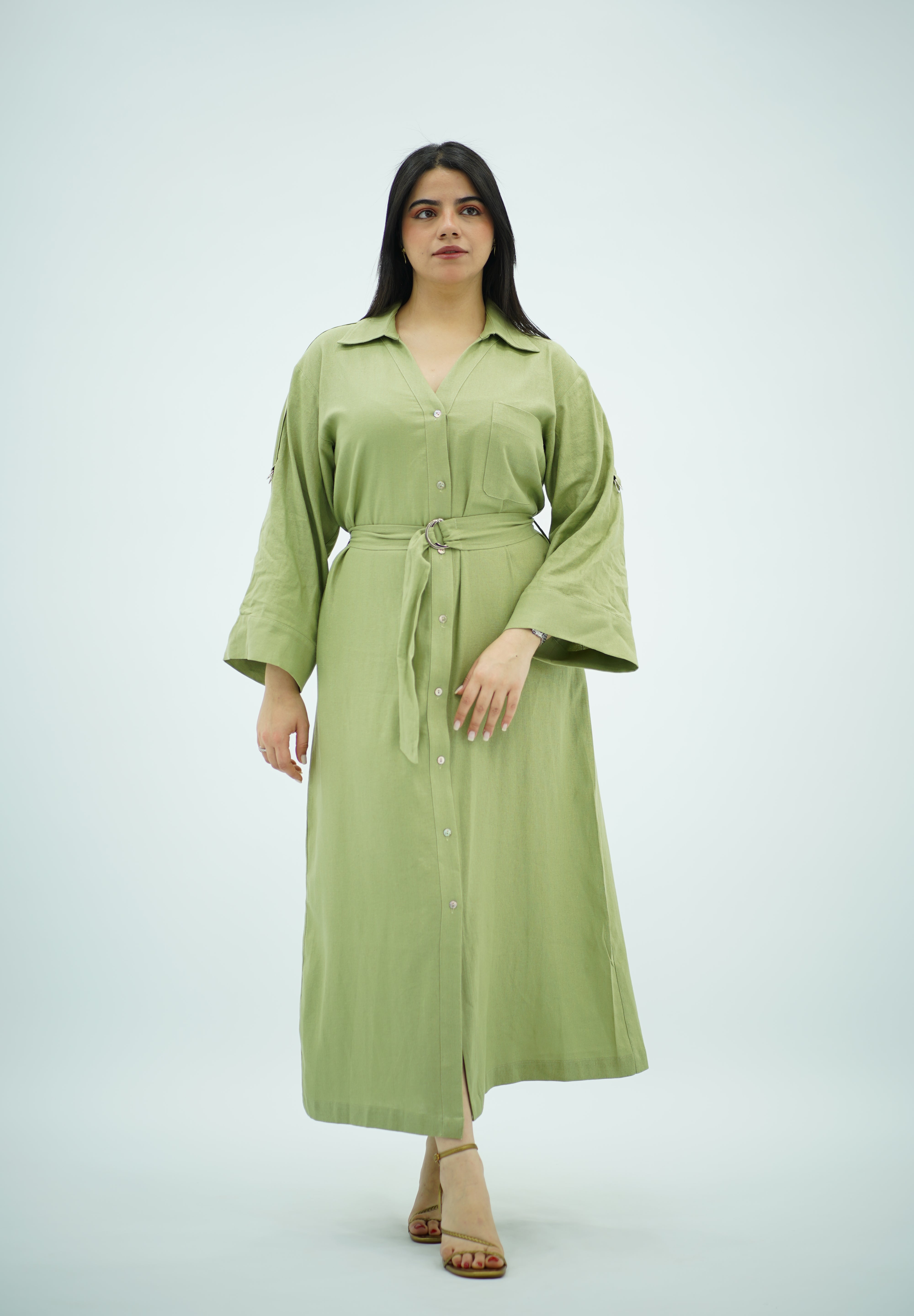 Robe Chemise Maxi Vert Olive