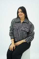 Bomber à carreaux en tweed Blanc et Noir