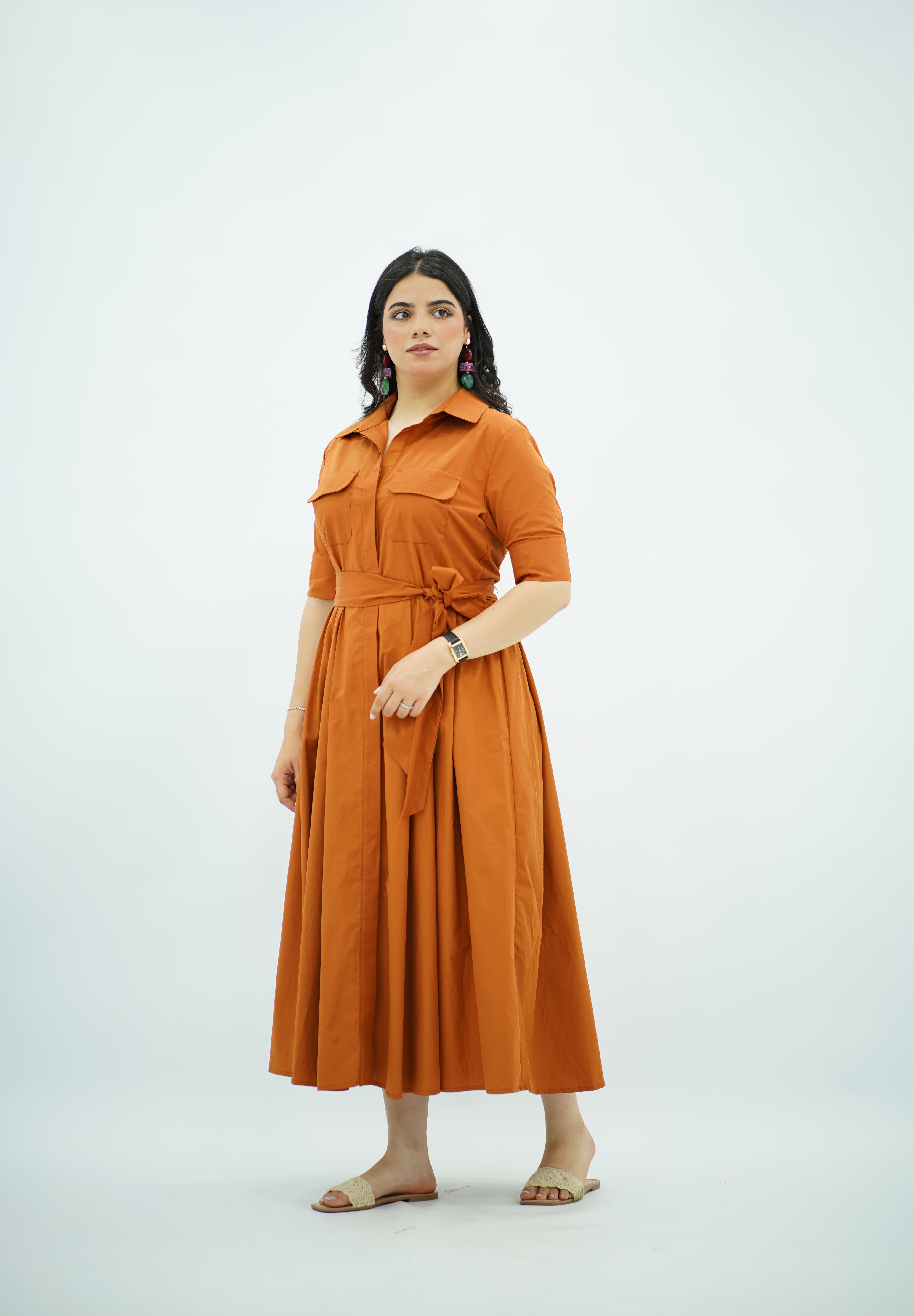 Robe en Popeline Orange