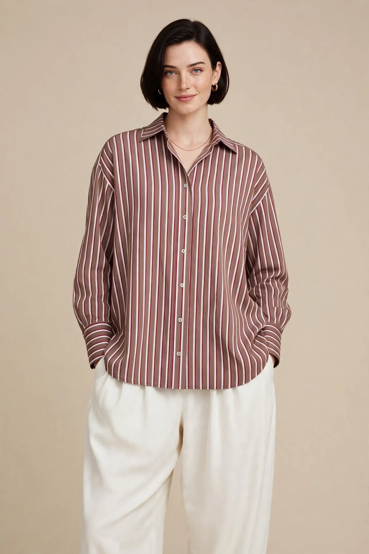 Chemise oversize à rayures bordeaux et blanches