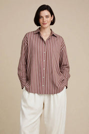 Chemise oversize à rayures bordeaux et blanches