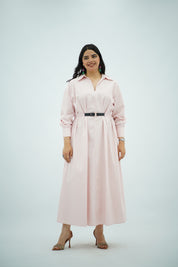Robe chemise ceinturée rose poudré