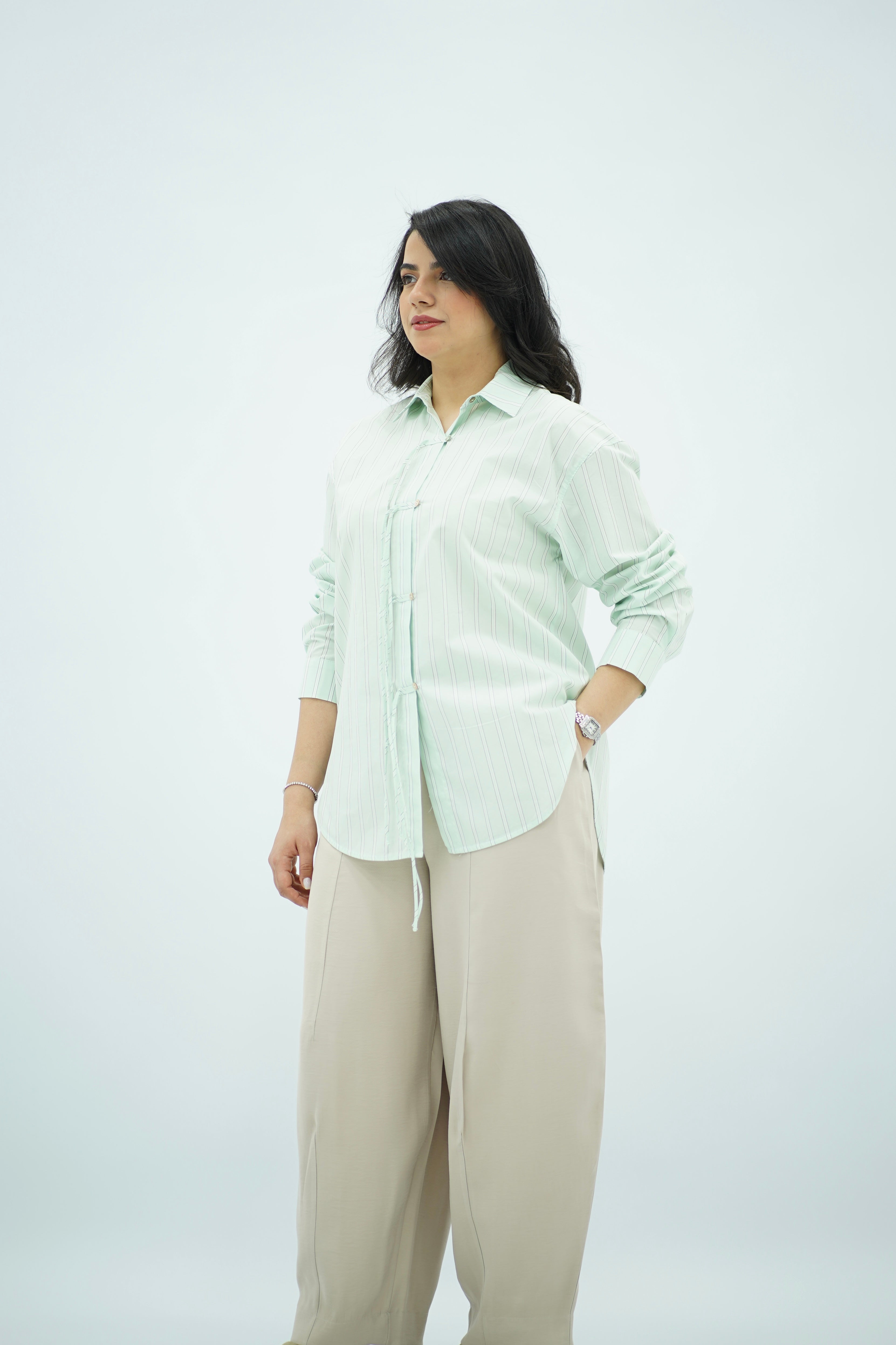 Chemise Vert Eau Rayée