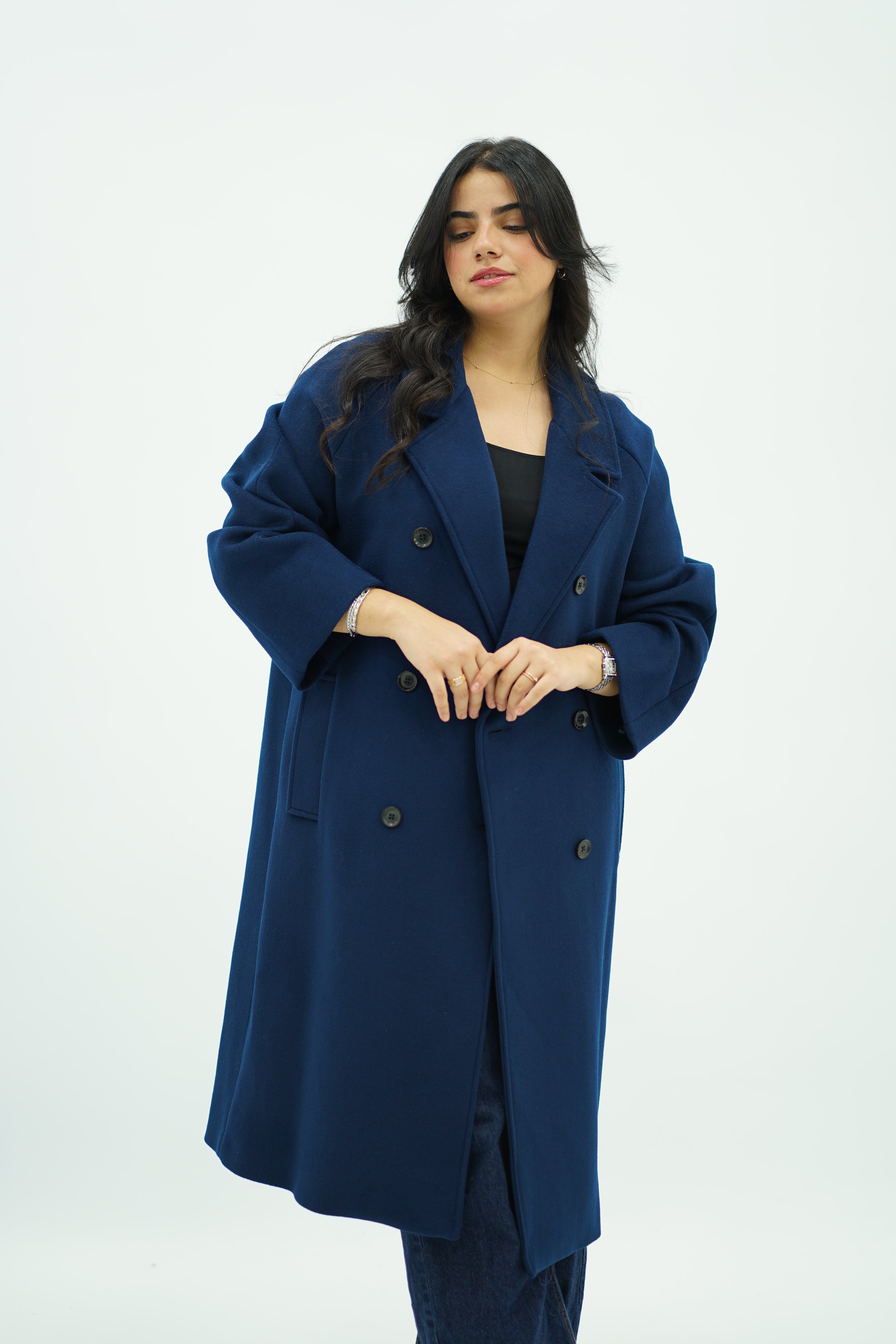 Manteau Oversize de Laine Bleu Marine
