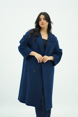 Manteau Oversize de Laine Bleu Marine