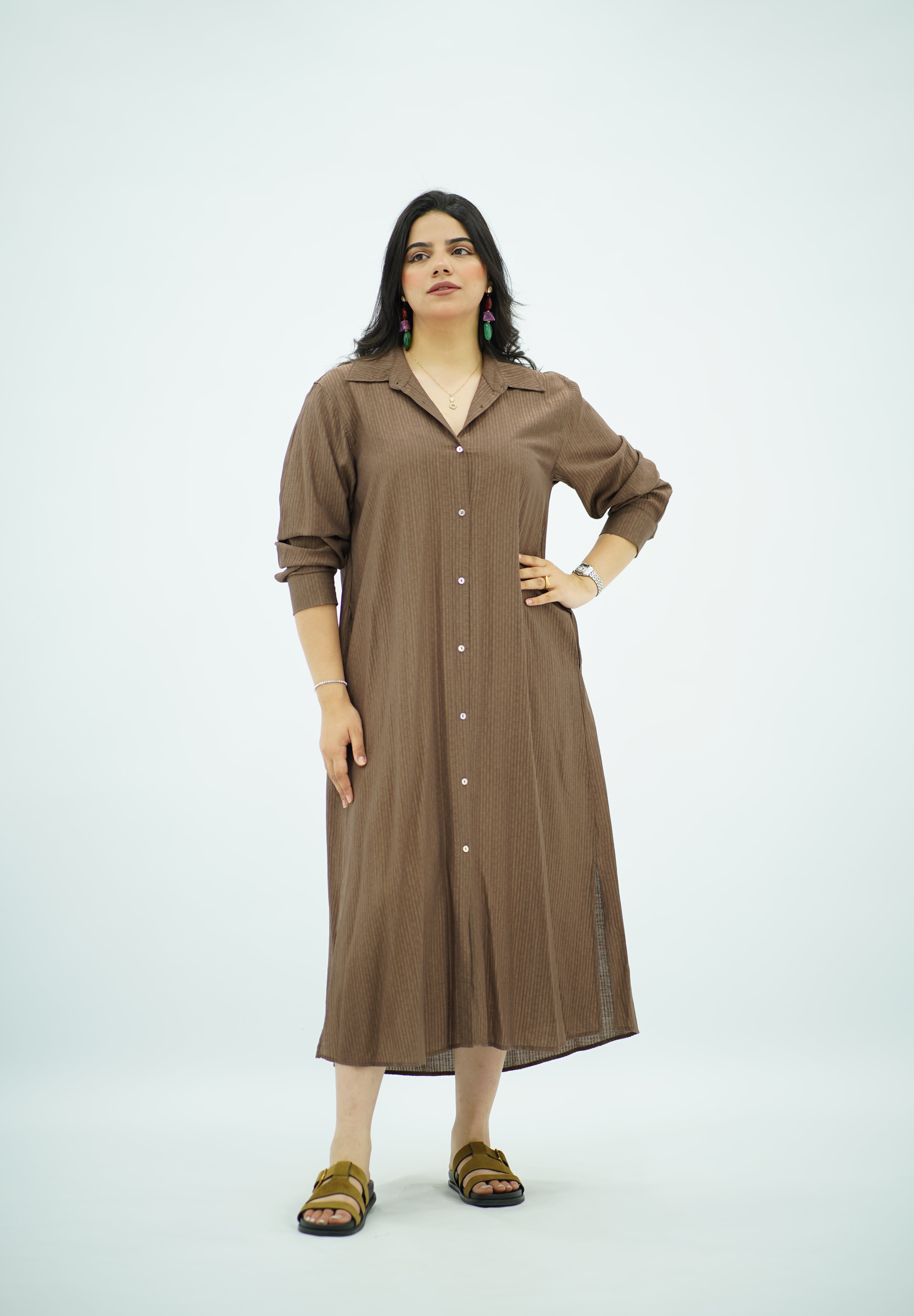 Robe chemise kaki chocolat