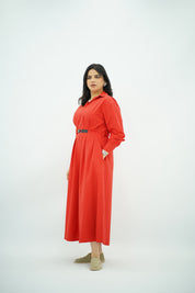 Robe En popeline ceinturé Rouge