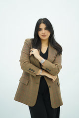 Blazer Classique à Carreaux Tons Terreux