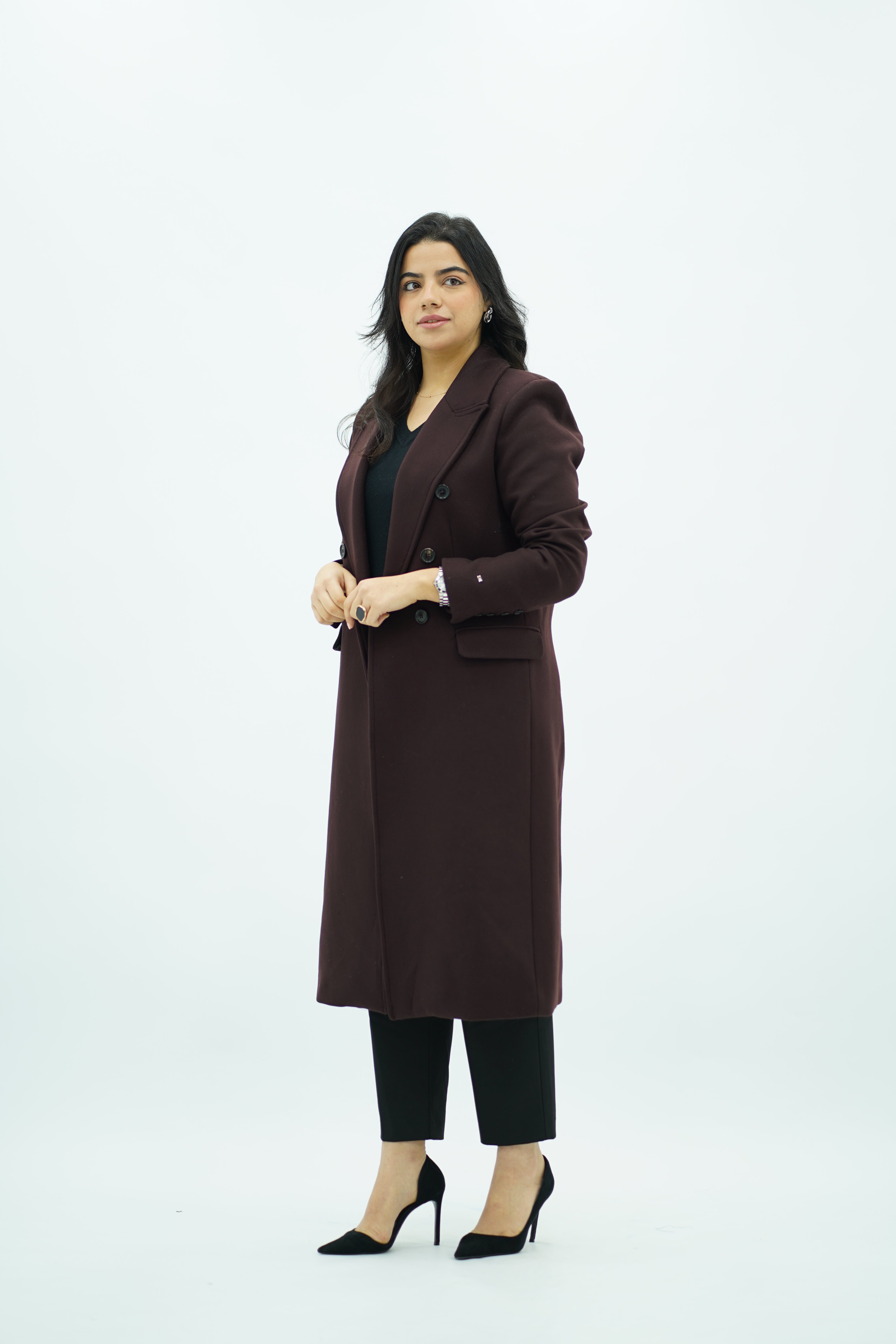 Manteau Long Ajusté Bordeaux