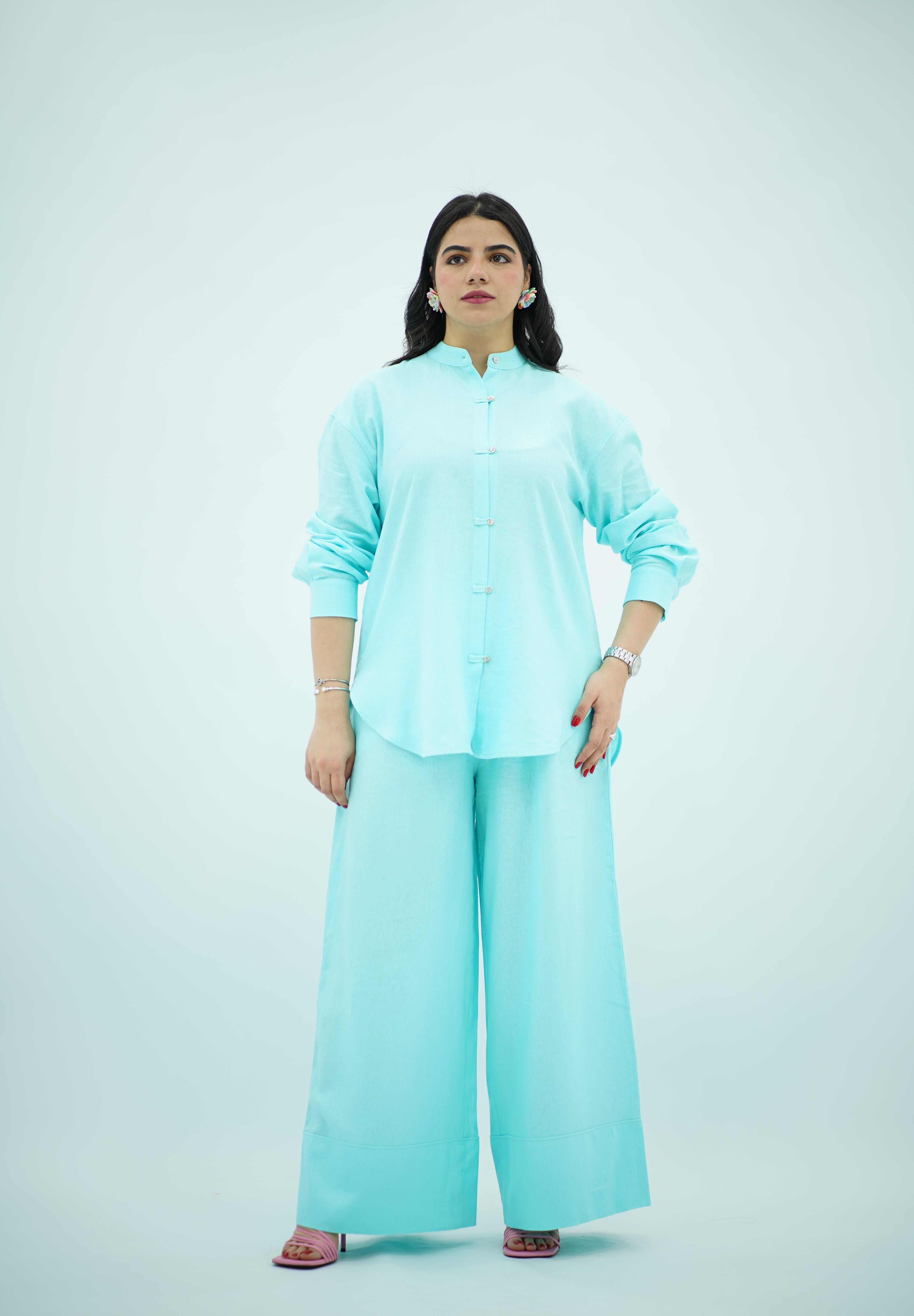 Ensemble En lin Bleu turquoise