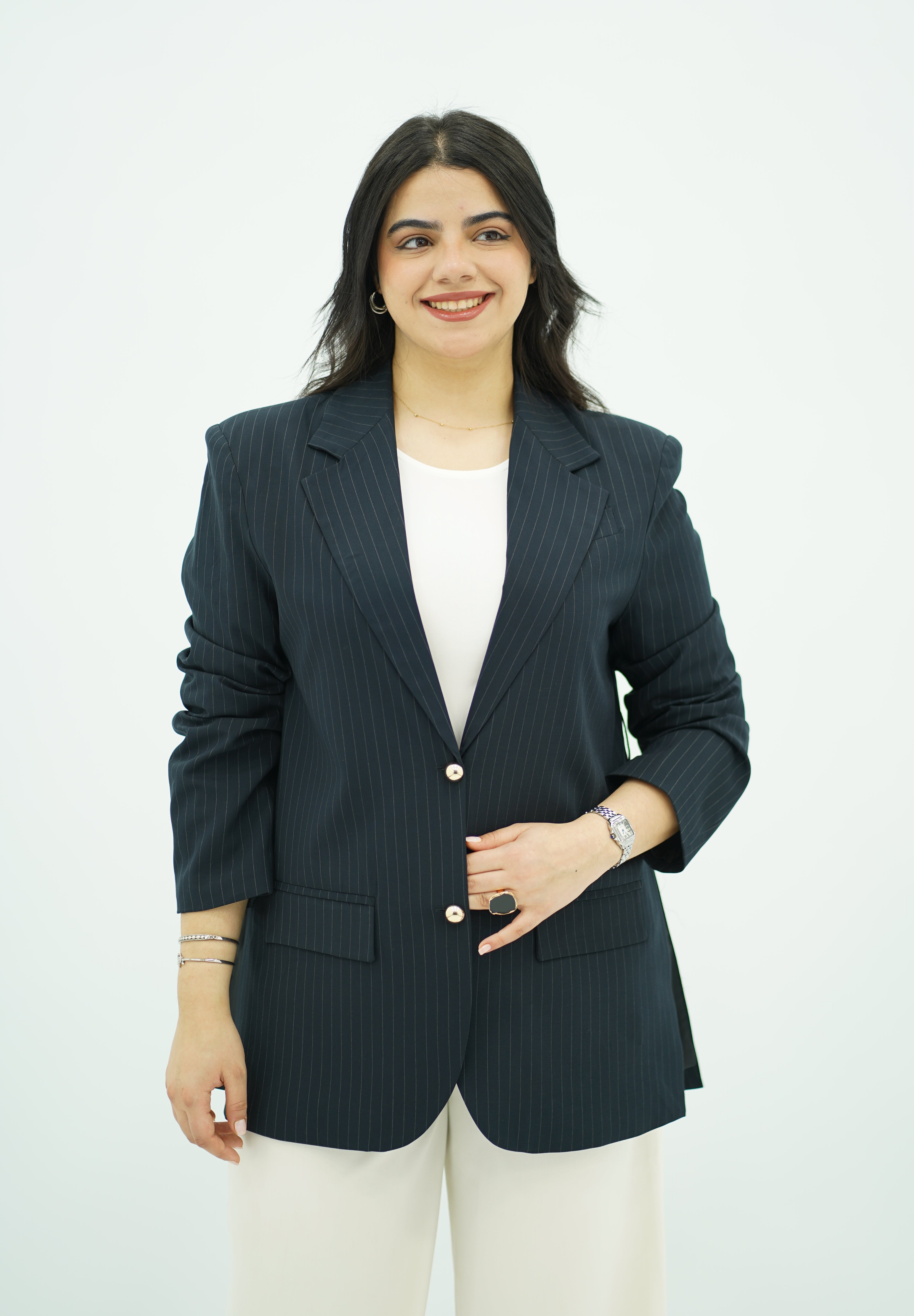 Veste Bleu Marine rayé Ceinturée