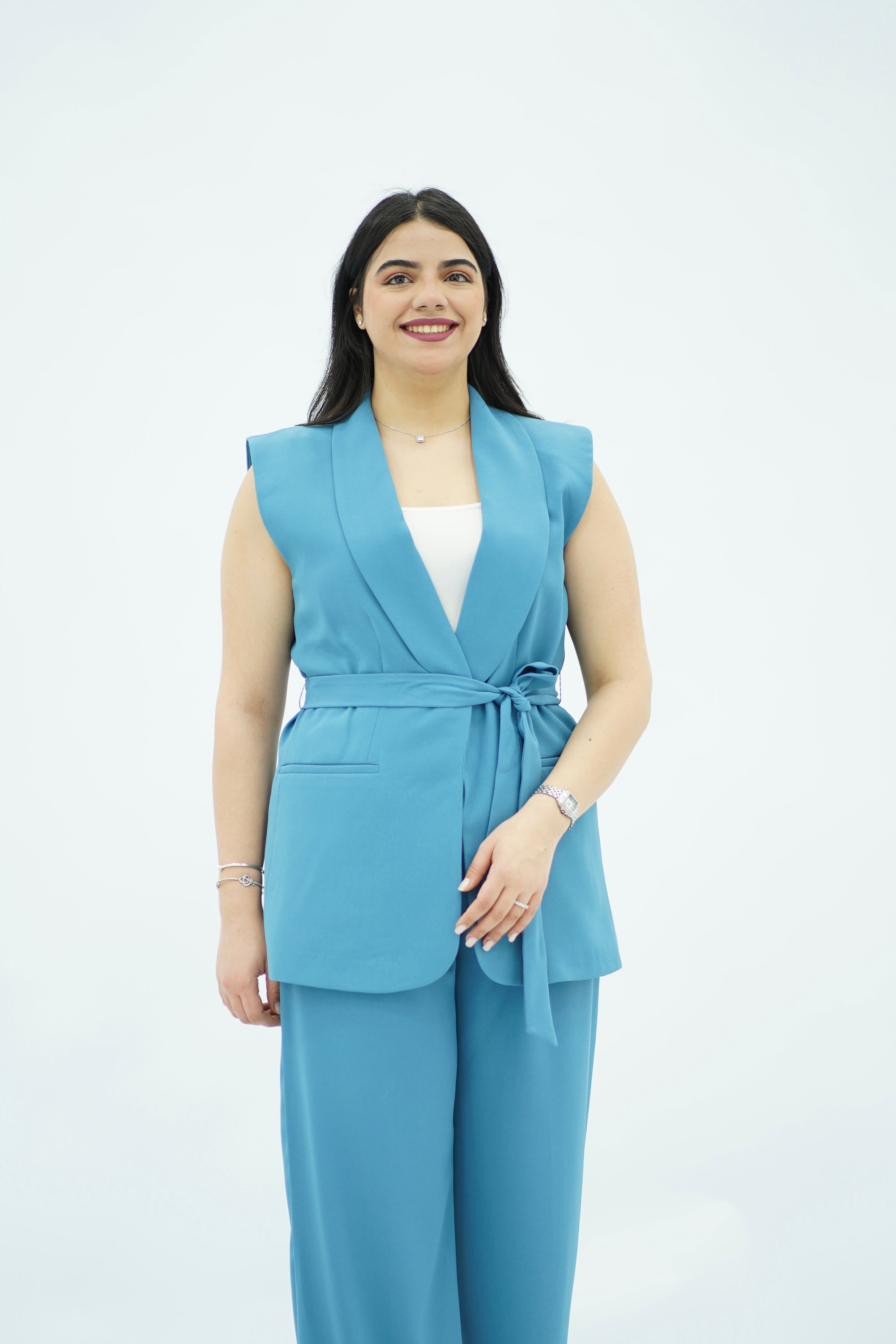 Gilet sans manches ceinturé – bleu azur