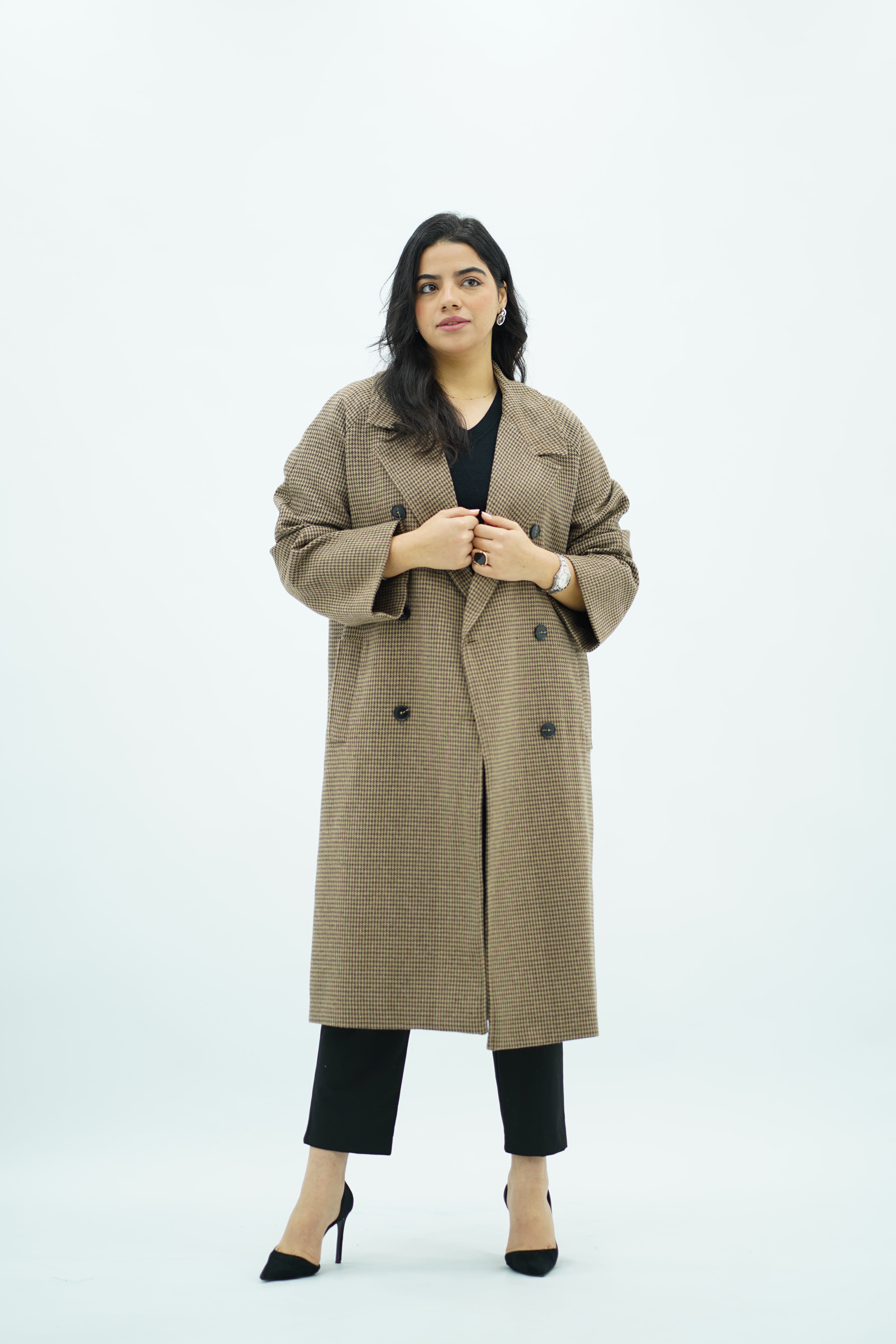 Manteau Beige oversize pied de poule