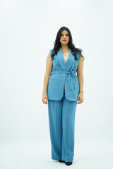 Ensemble tailleur sans manches bleu ciel