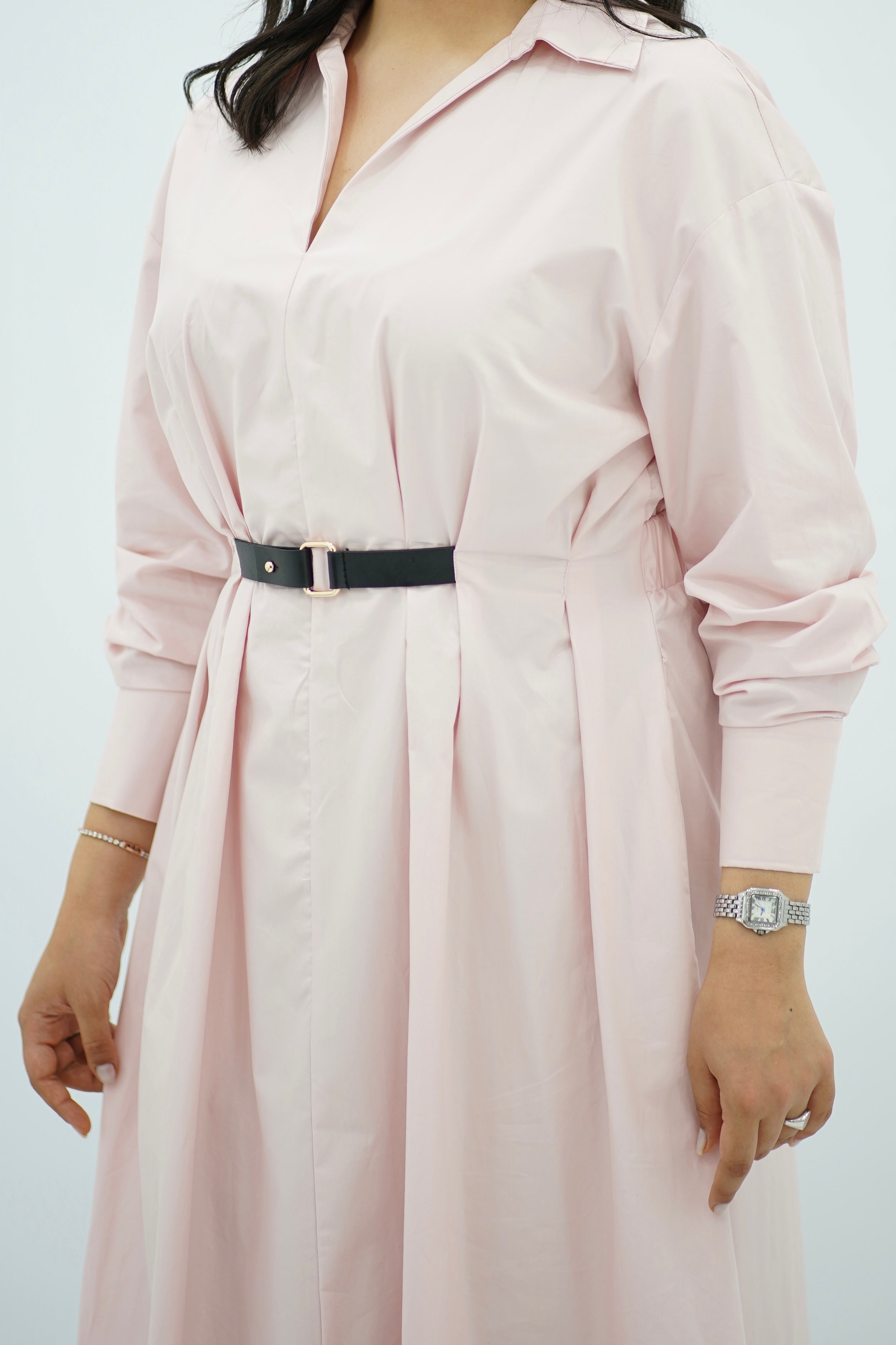 Robe chemise ceinturée rose poudré