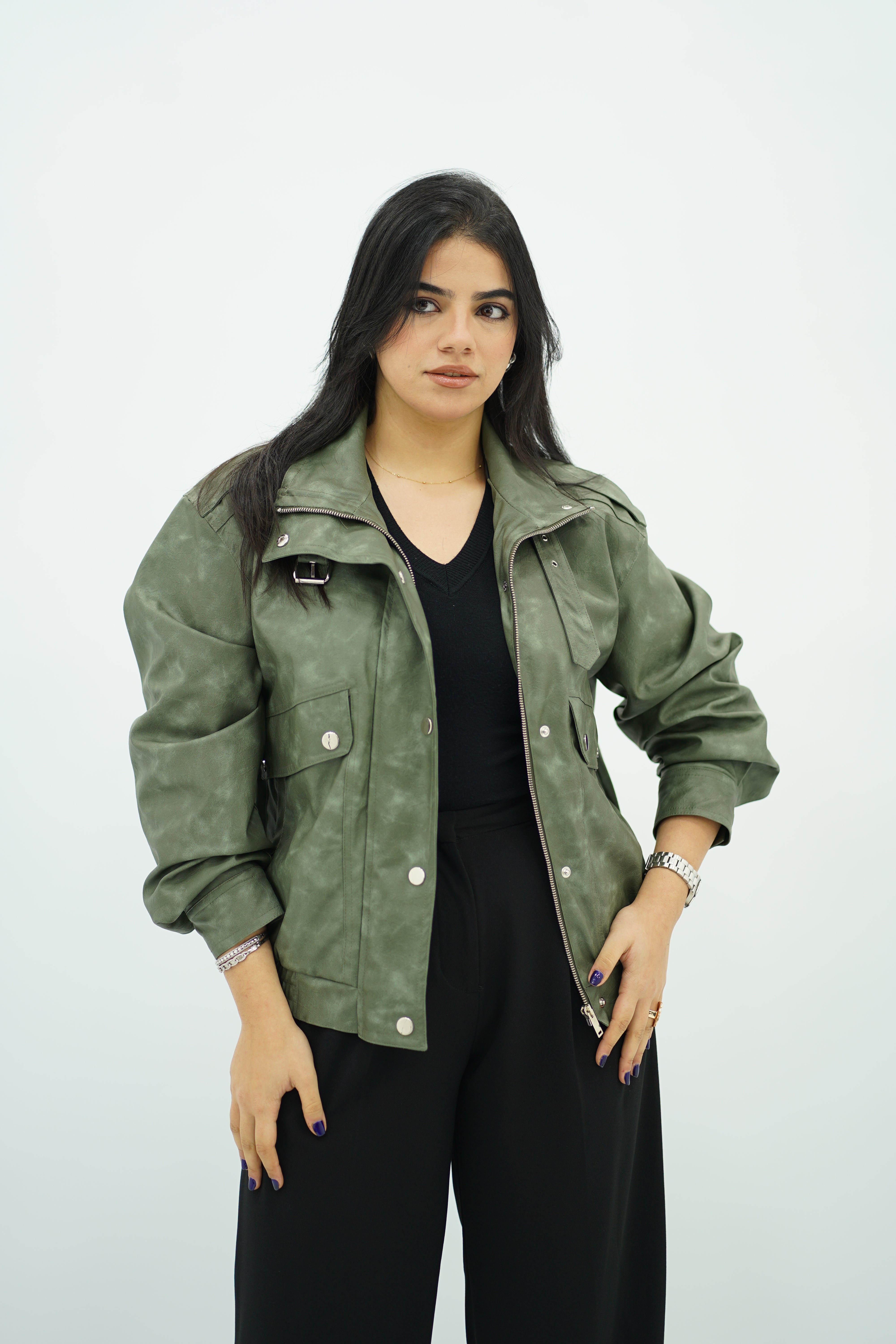 Bomber verte effet dégradé en similicuir