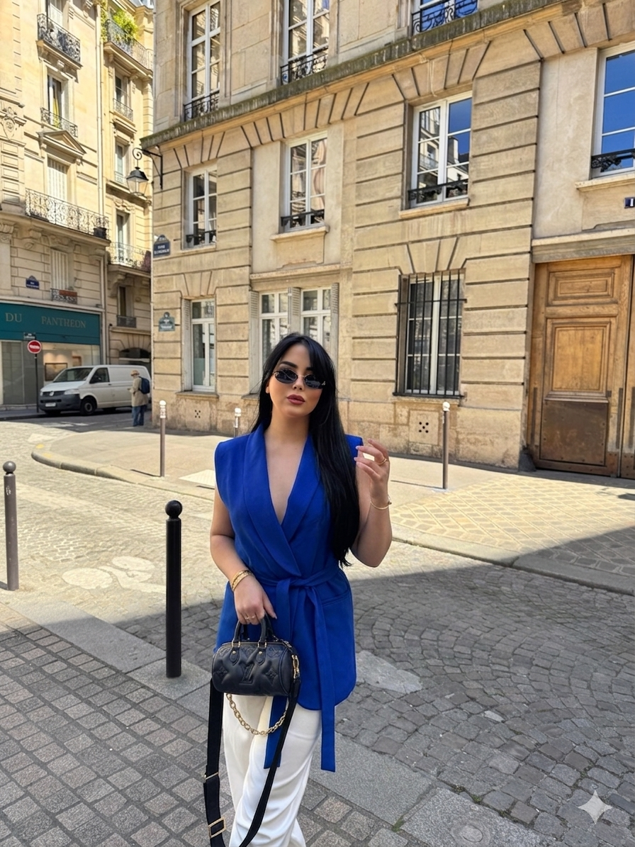 Gilet sans manches ceinturé – bleu