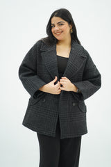 Manteau Court à carreaux Gris Anthracite