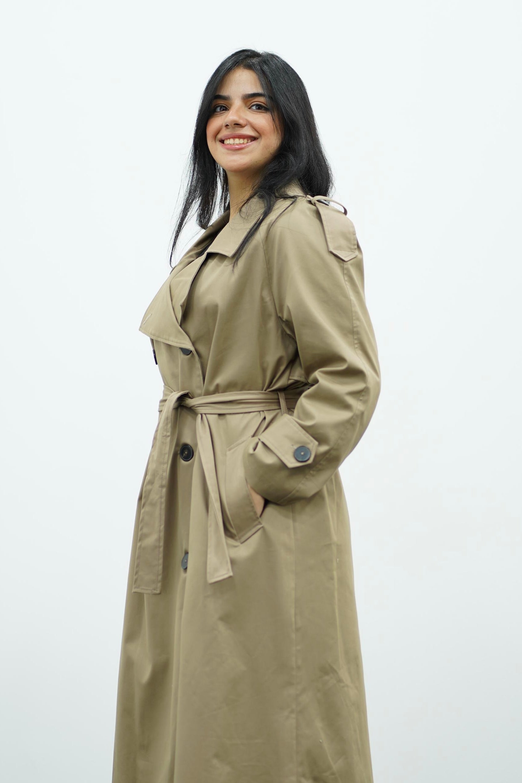 Trench long beige taupe